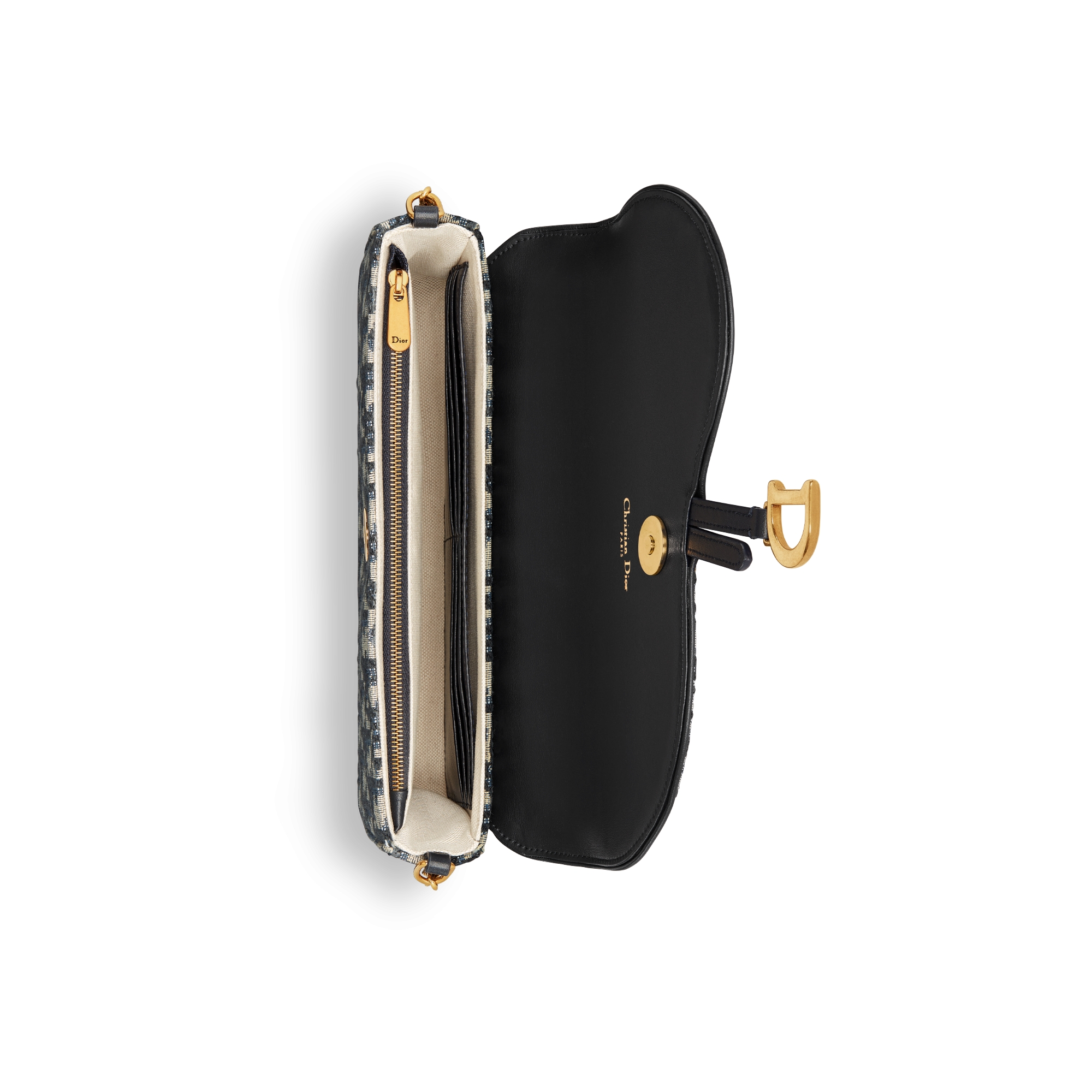 Middelgrote Saddle-pouch met ketting Blauwe Dior Oblique-jacquard E06