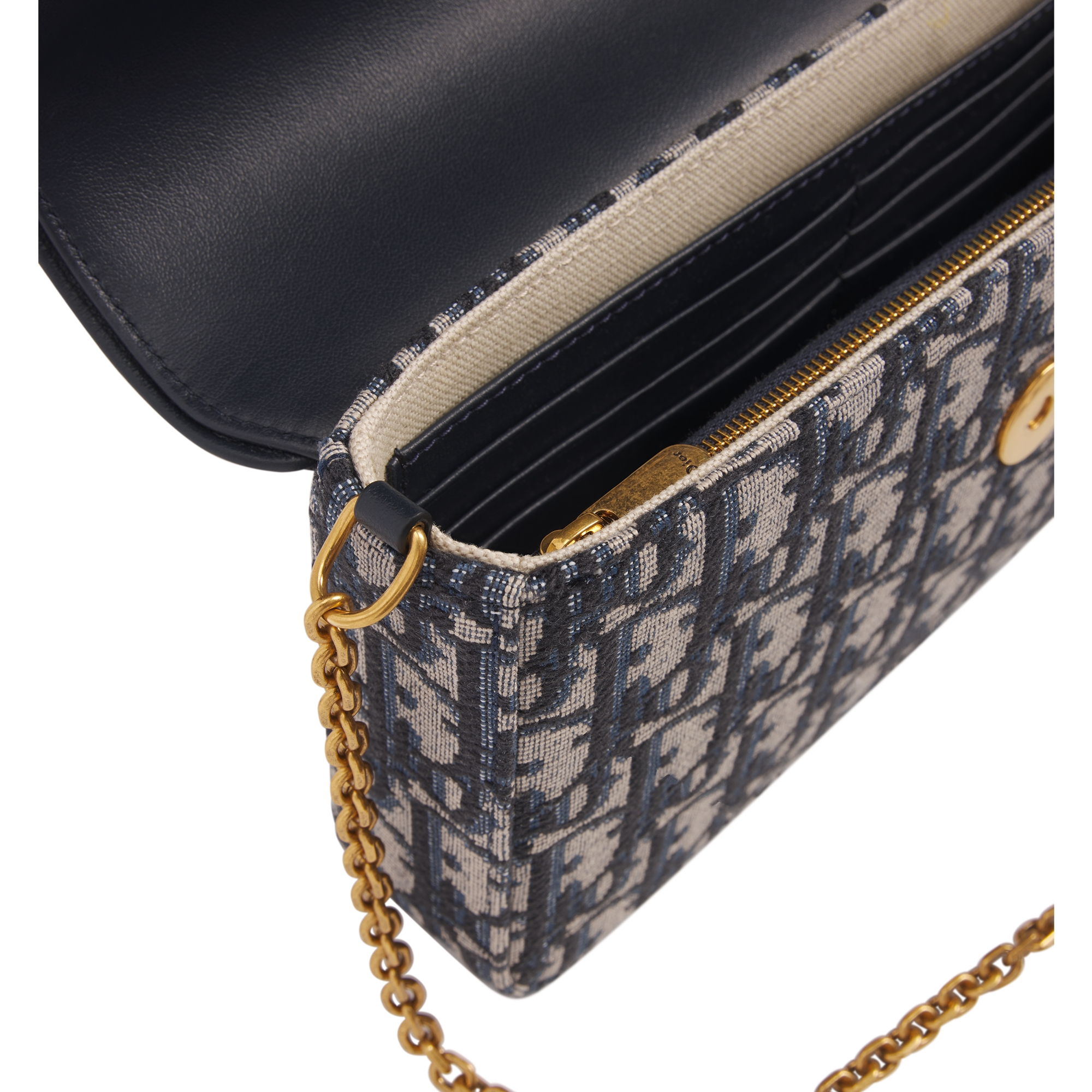 Medium Saddle Pouch with Chain Blue Dior Oblique Jacquard E06