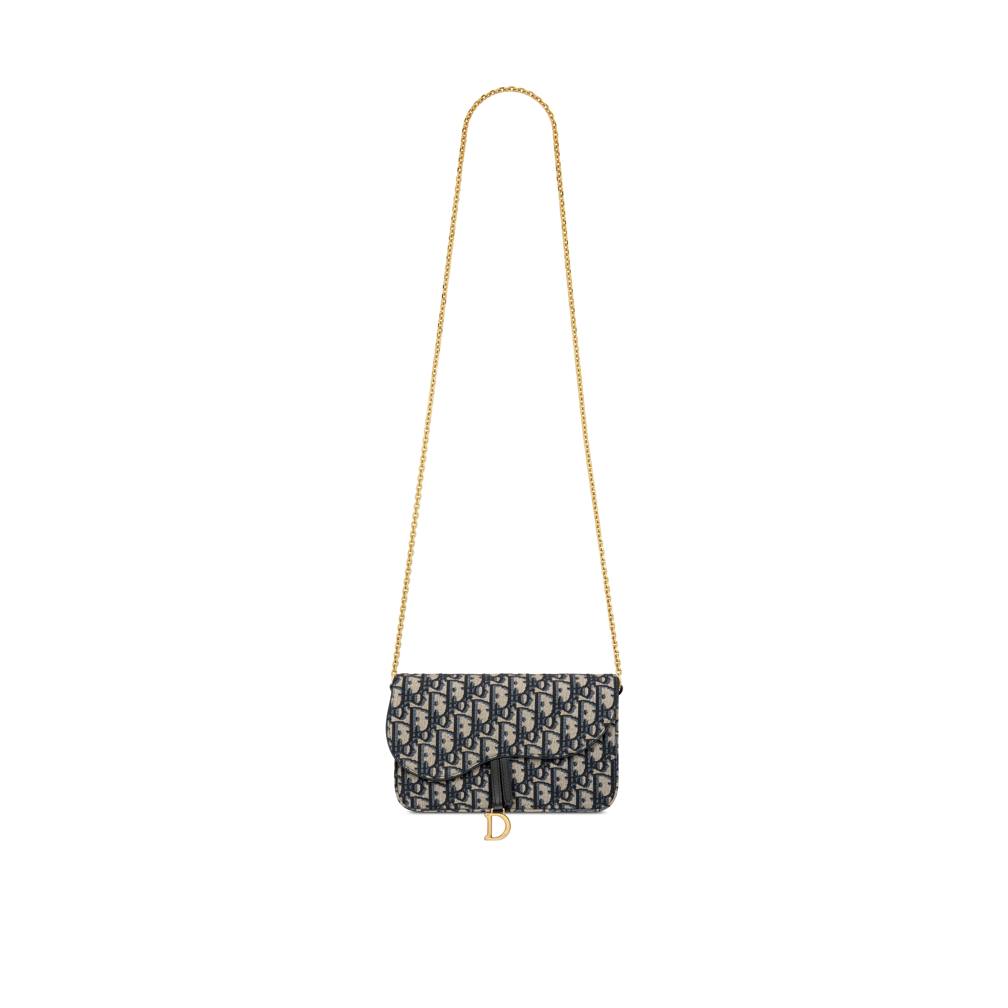 Middelgrote Saddle-pouch met ketting Blauwe Dior Oblique-jacquard E07