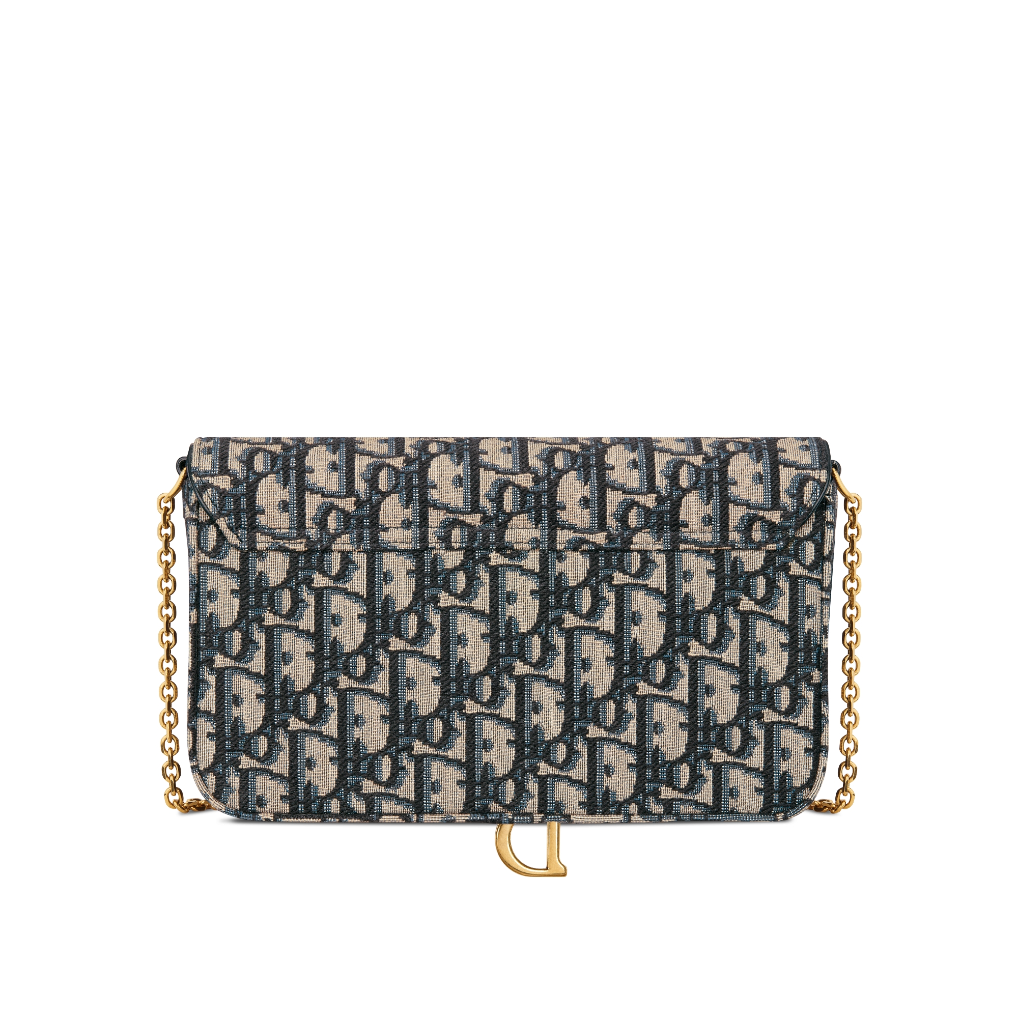 Middelgrote Saddle-pouch met ketting Blauwe Dior Oblique-jacquard E08