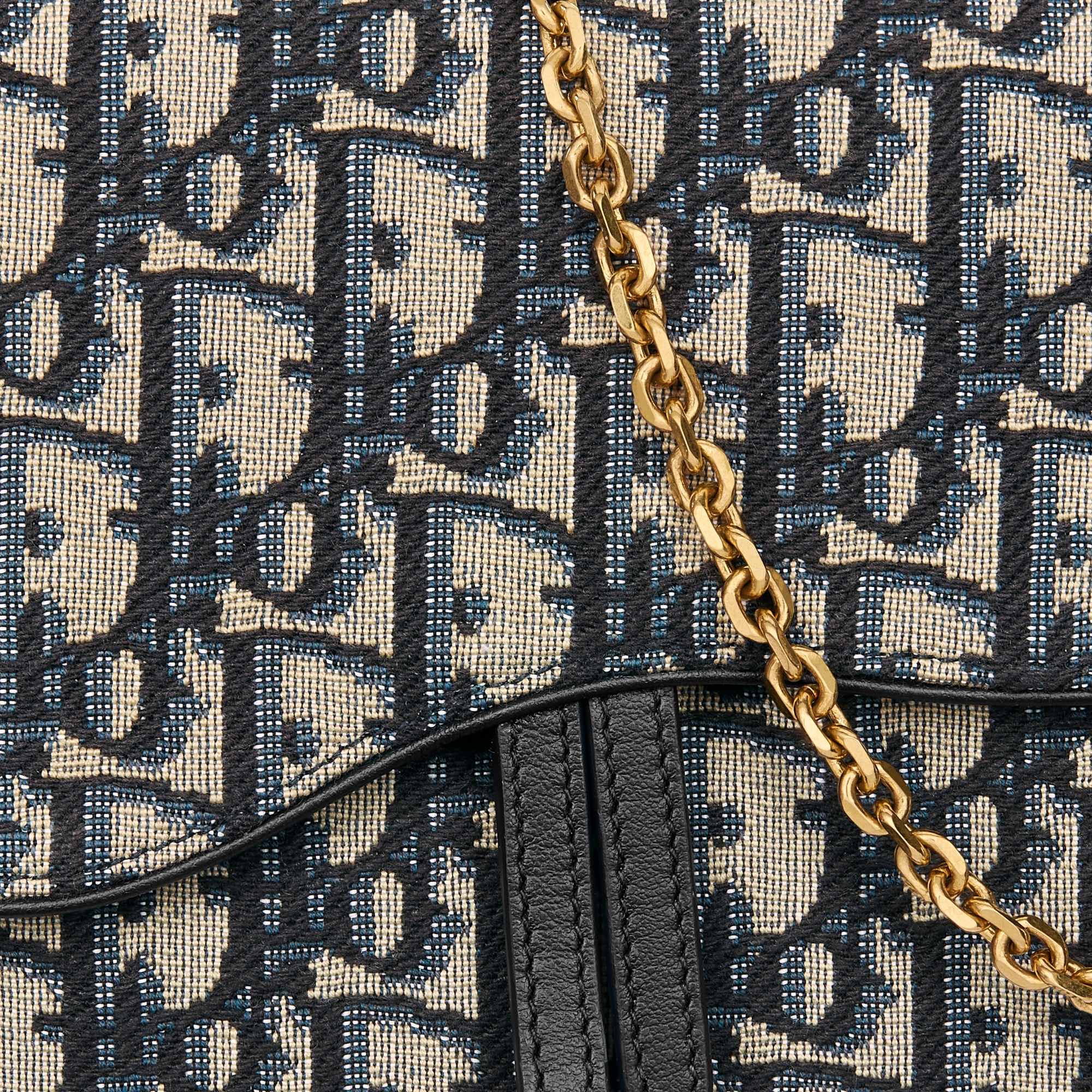 Middelgrote Saddle-pouch met ketting Blauwe Dior Oblique-jacquard E09