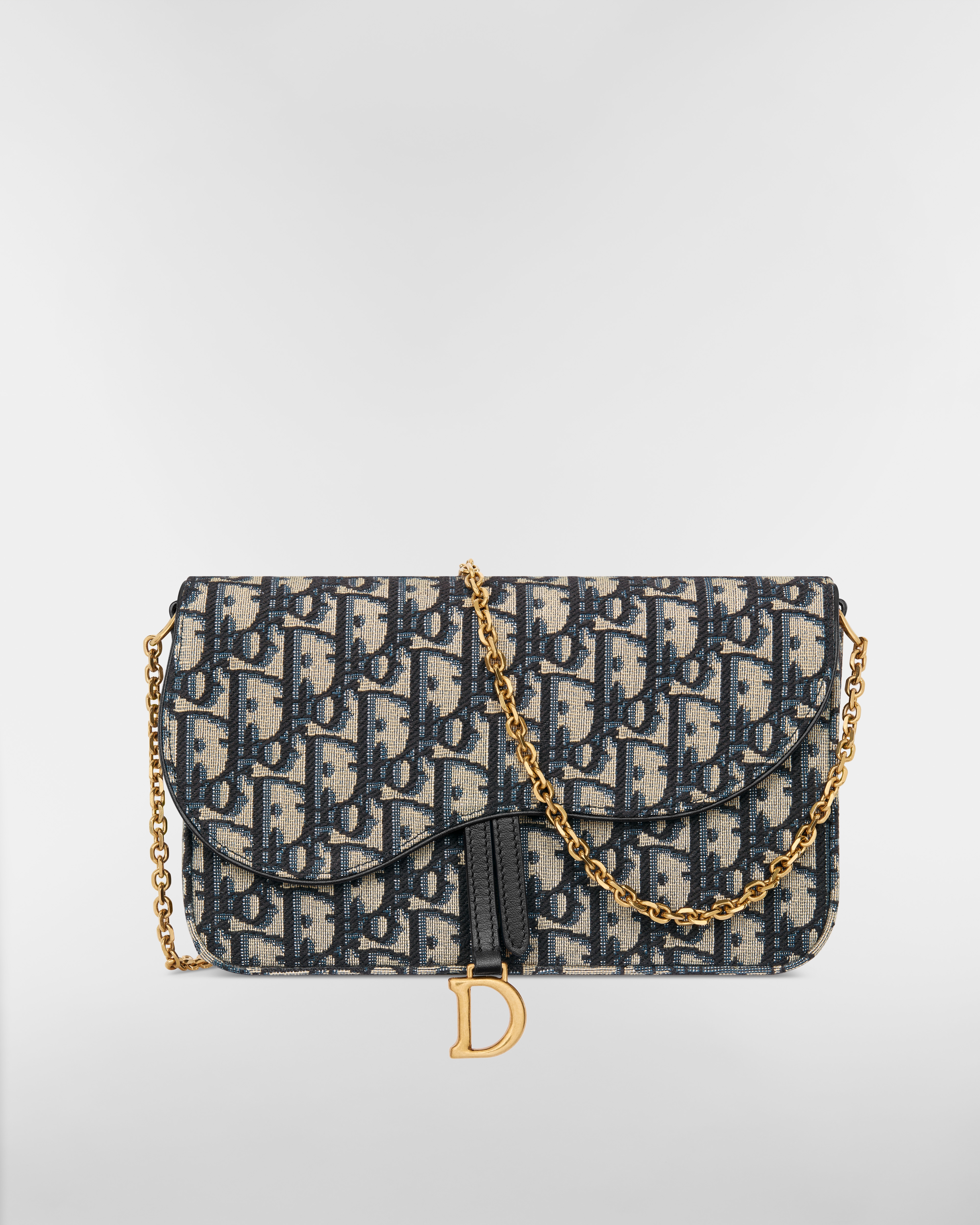Mittelgroße Saddle Pouch mit Kette Dior Oblique Jacquard in Blau E01