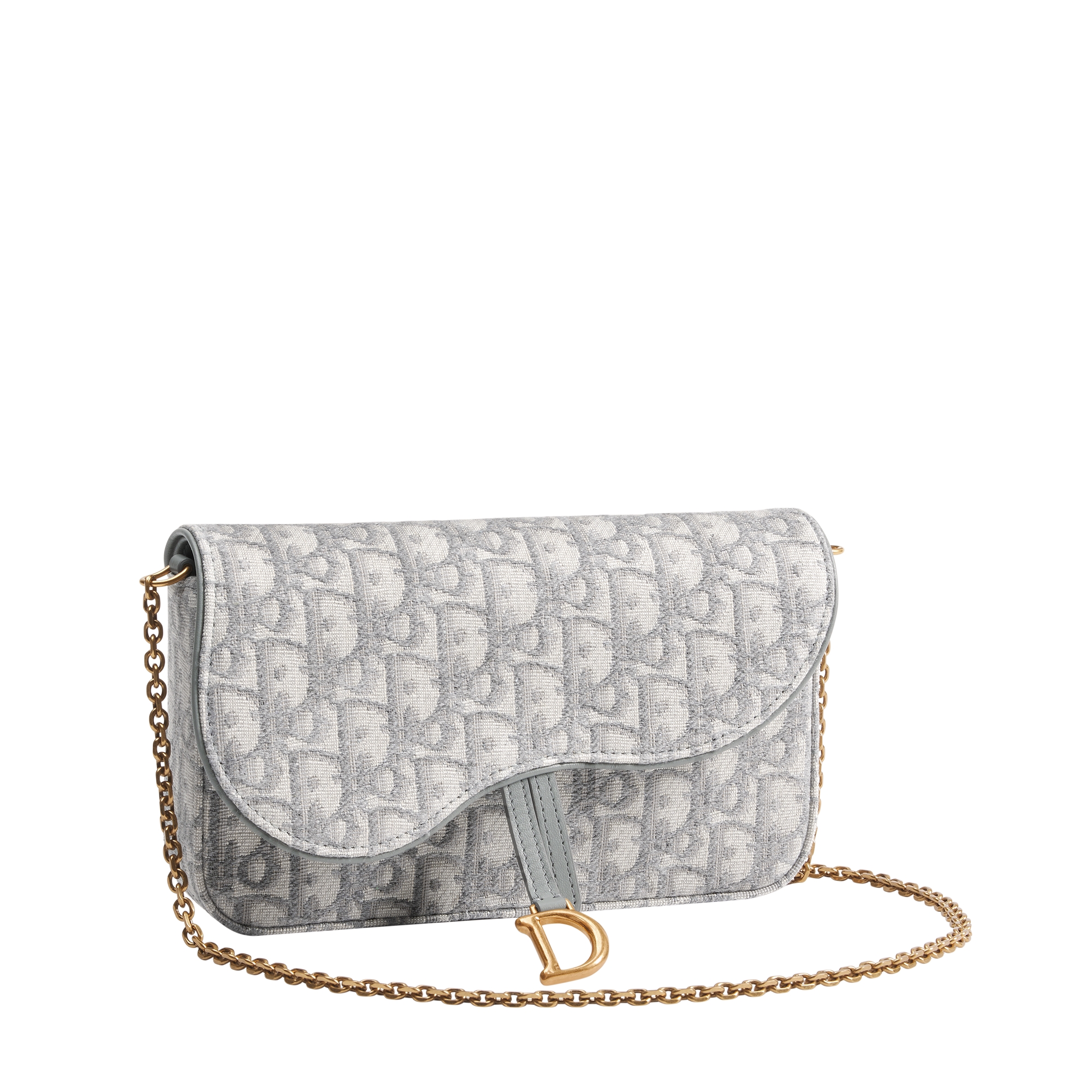 Medium Saddle Pouch with Chain Gray Dior Oblique Jacquard E03