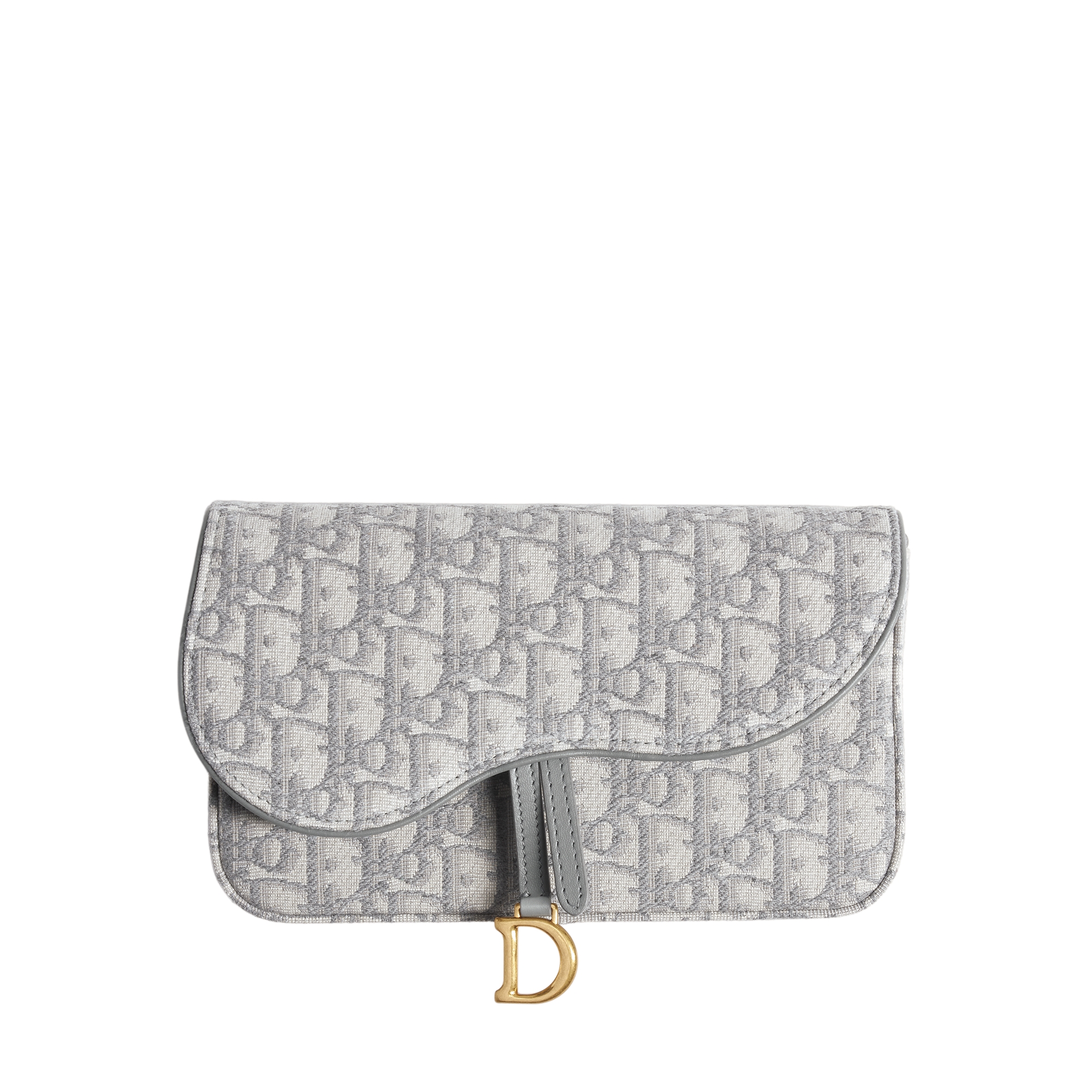 Medium Saddle Pouch with Chain Gray Dior Oblique Jacquard E09