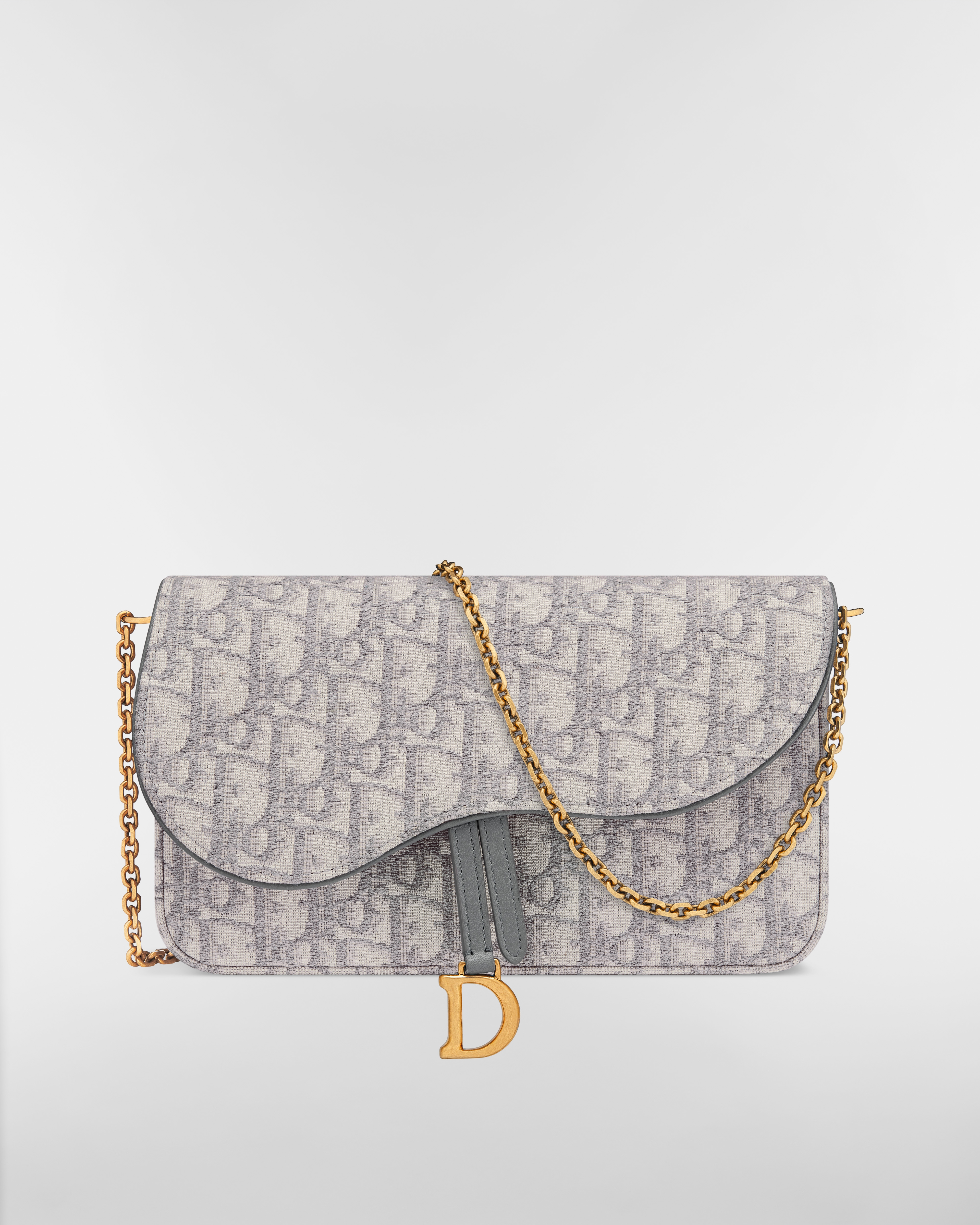 Pochette media con catena Saddle Jacquard Dior Oblique grigio E01