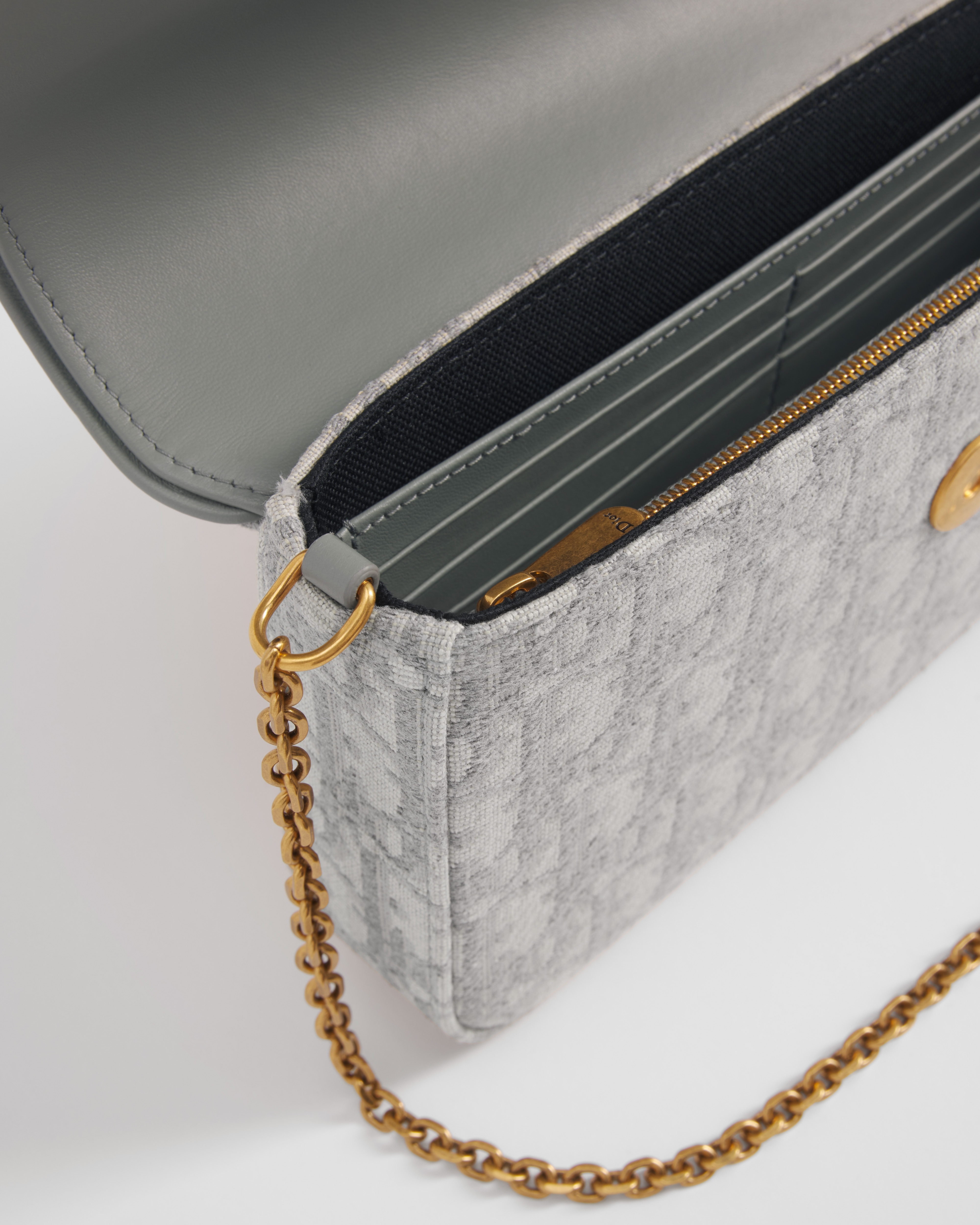 Medium Saddle Pouch with Chain Gray Dior Oblique Jacquard E06