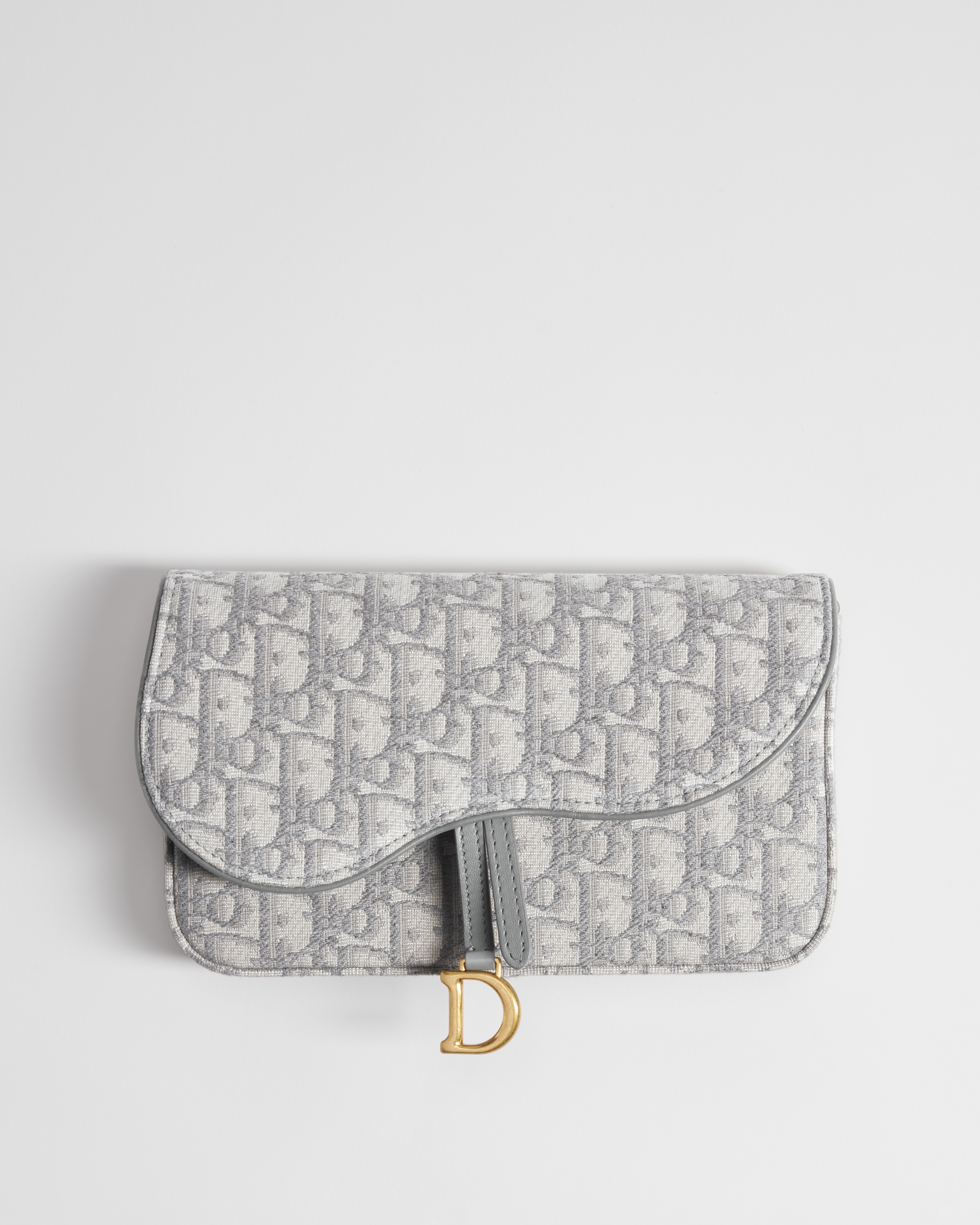 Medium Saddle Pouch with Chain Gray Dior Oblique Jacquard E09