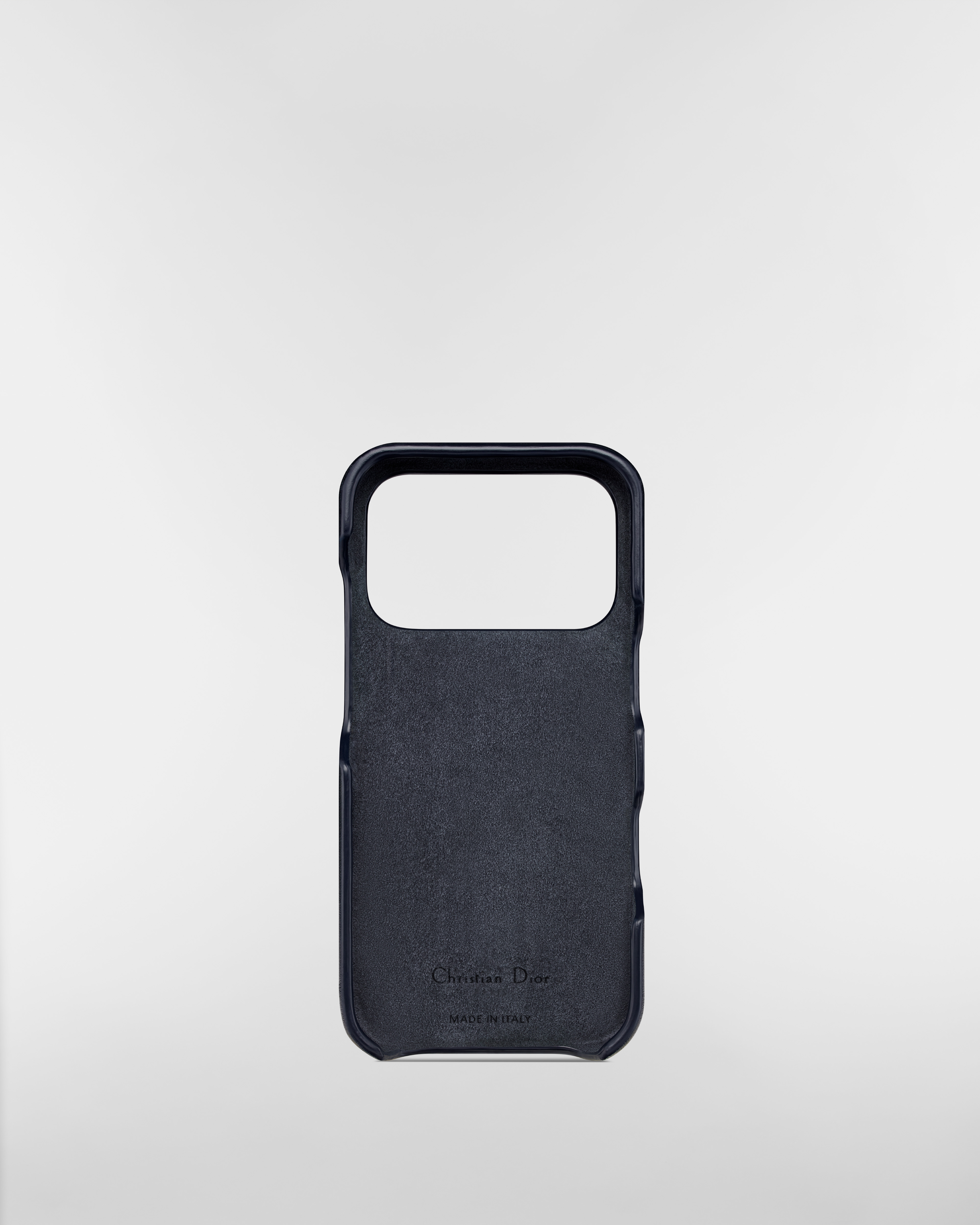 Saddle iPhone 17 Pro 케이스 블루 그레인 송아지 가죽 & Dior Oblique 자카드 E08