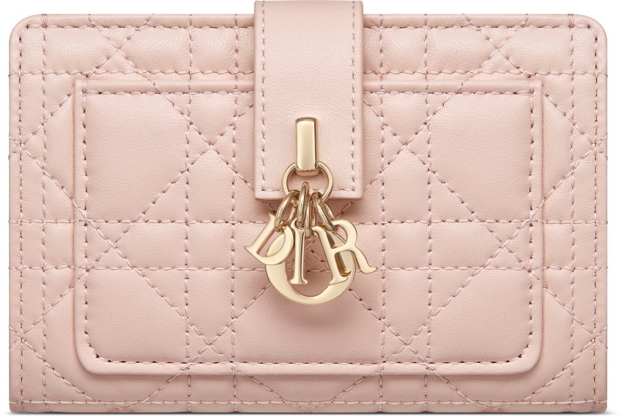 Diorピンク エナメルキルティング 三つ折り財布 キーチェーン付き