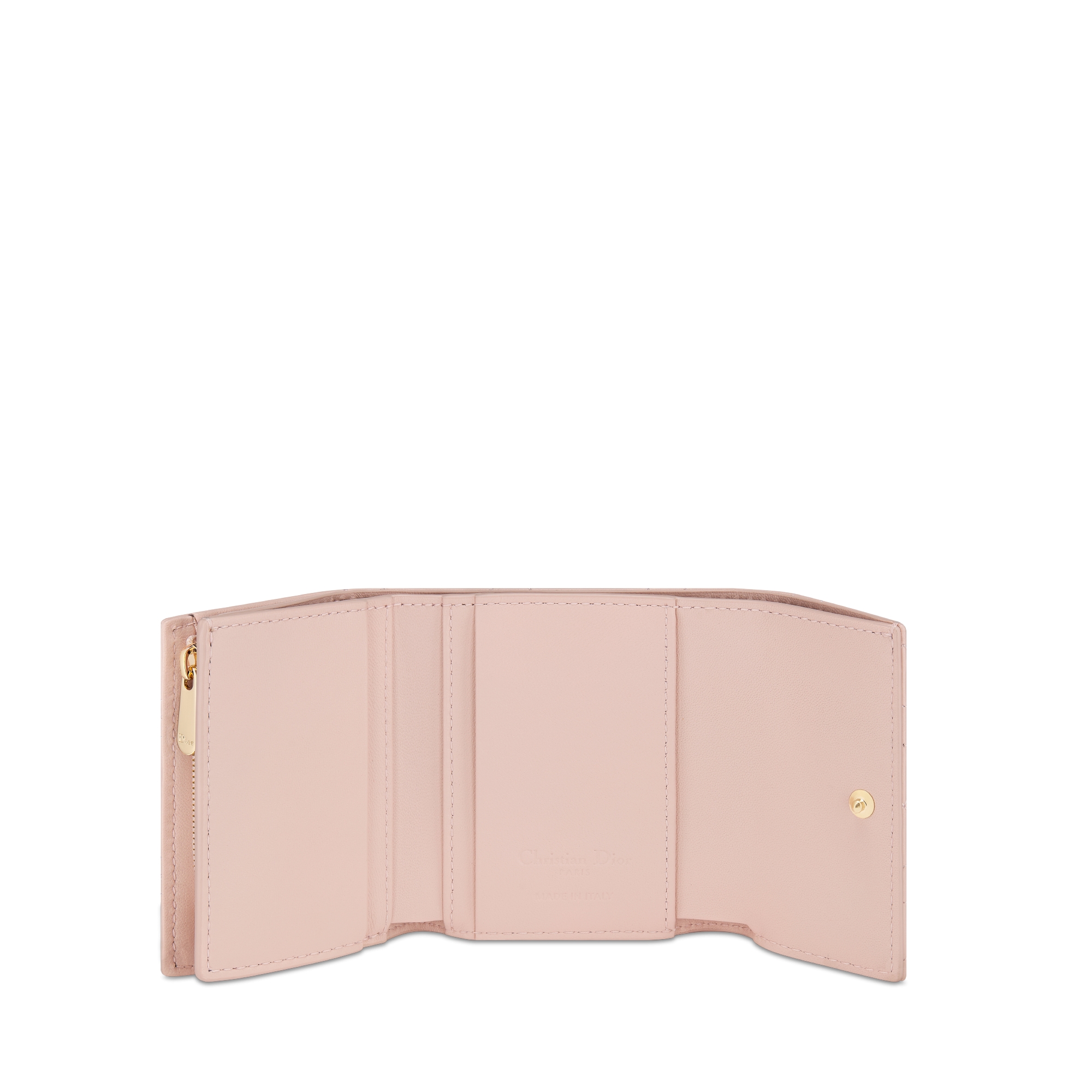 กระเป๋าสตางค์ติดซิปทรงตัวแอล My Dior Hibiscus หนังแกะลาย Cannage สีพาวเดอร์พิงก์ E07