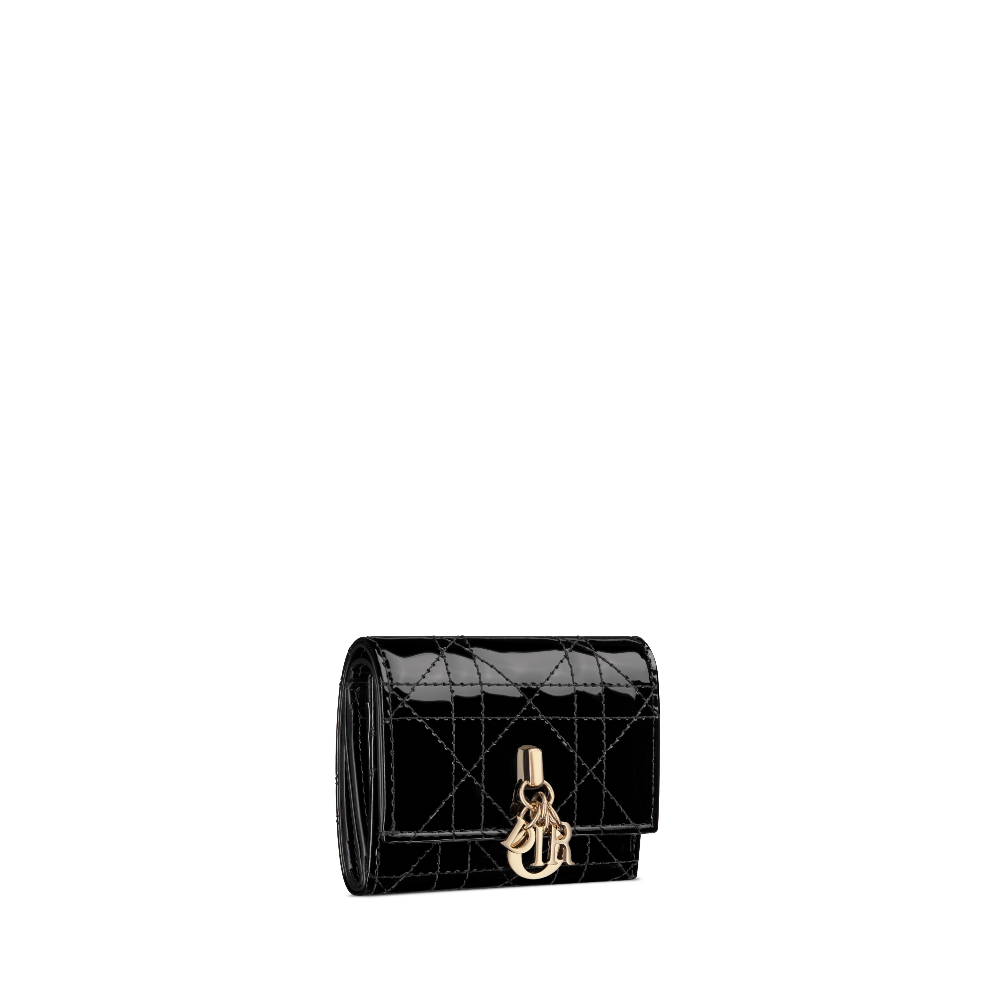 My Dior Hibiscus Portemonnaie mit L-förmigem Reißverschluss Cannage Kalbslackleder in Schwarz E03