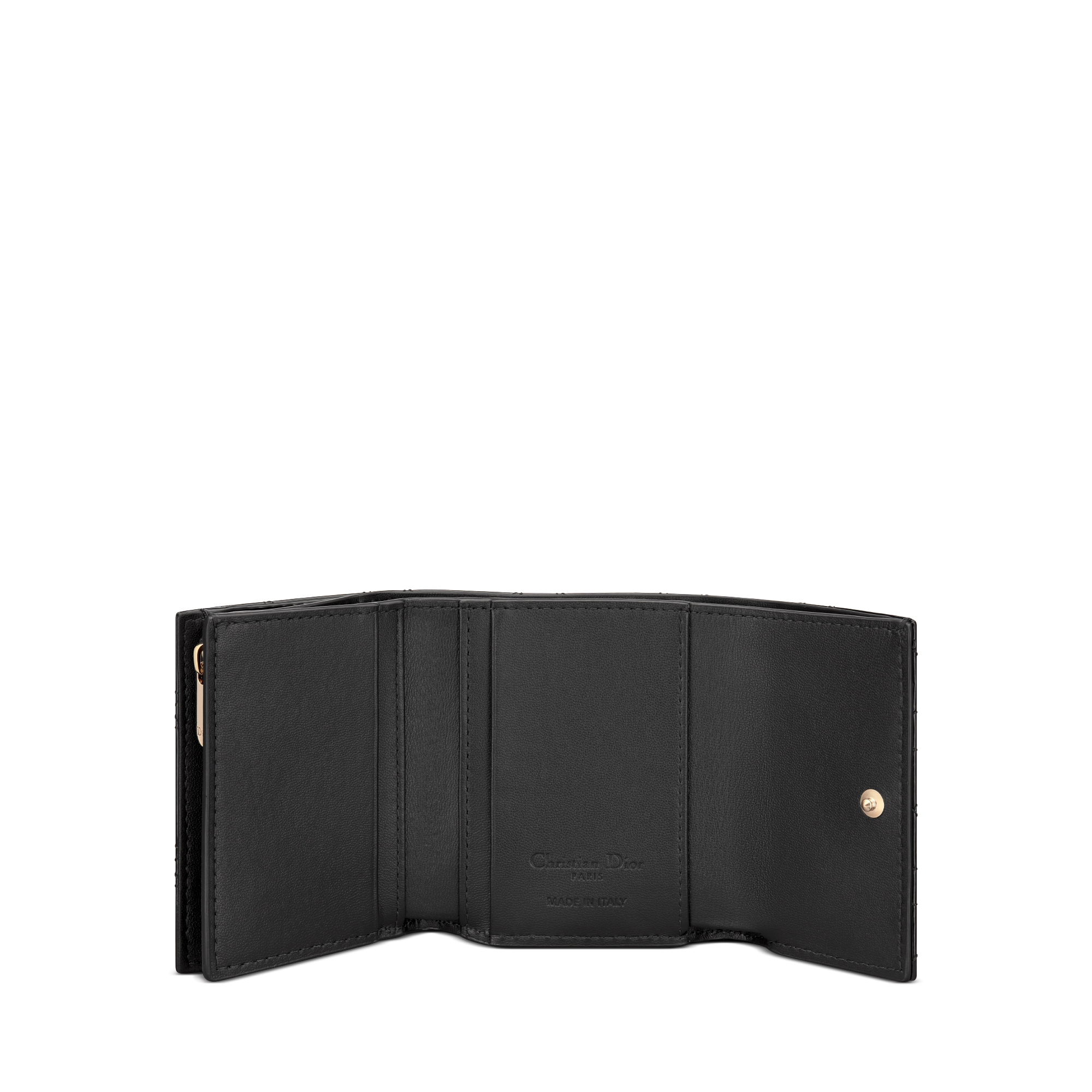 My Dior Hibiscus Portemonnaie mit L-förmigem Reißverschluss Cannage Kalbslackleder in Schwarz E07