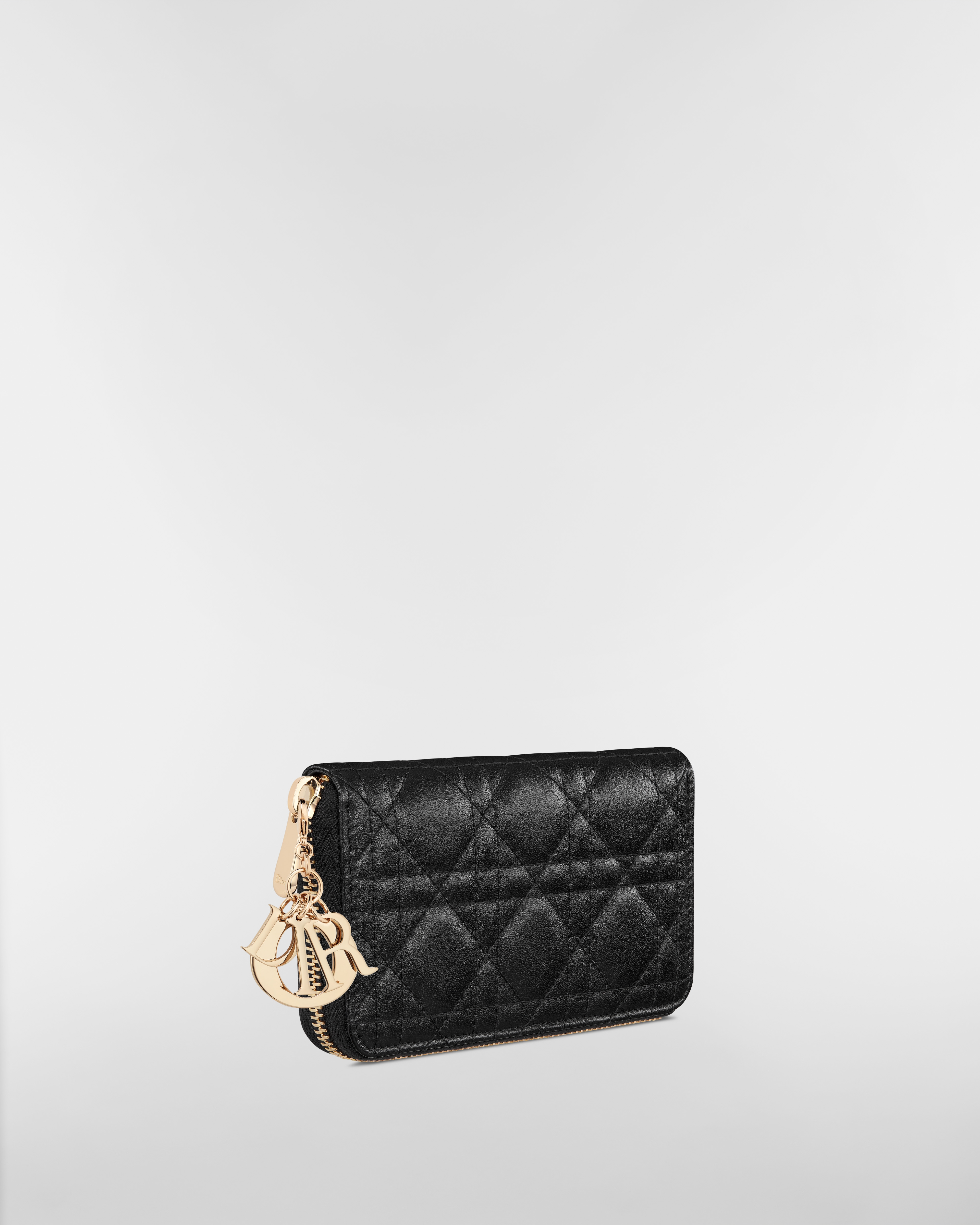 Portafoglio con cerniera medio Lady Dior Pelle di agnello Cannage nera E03