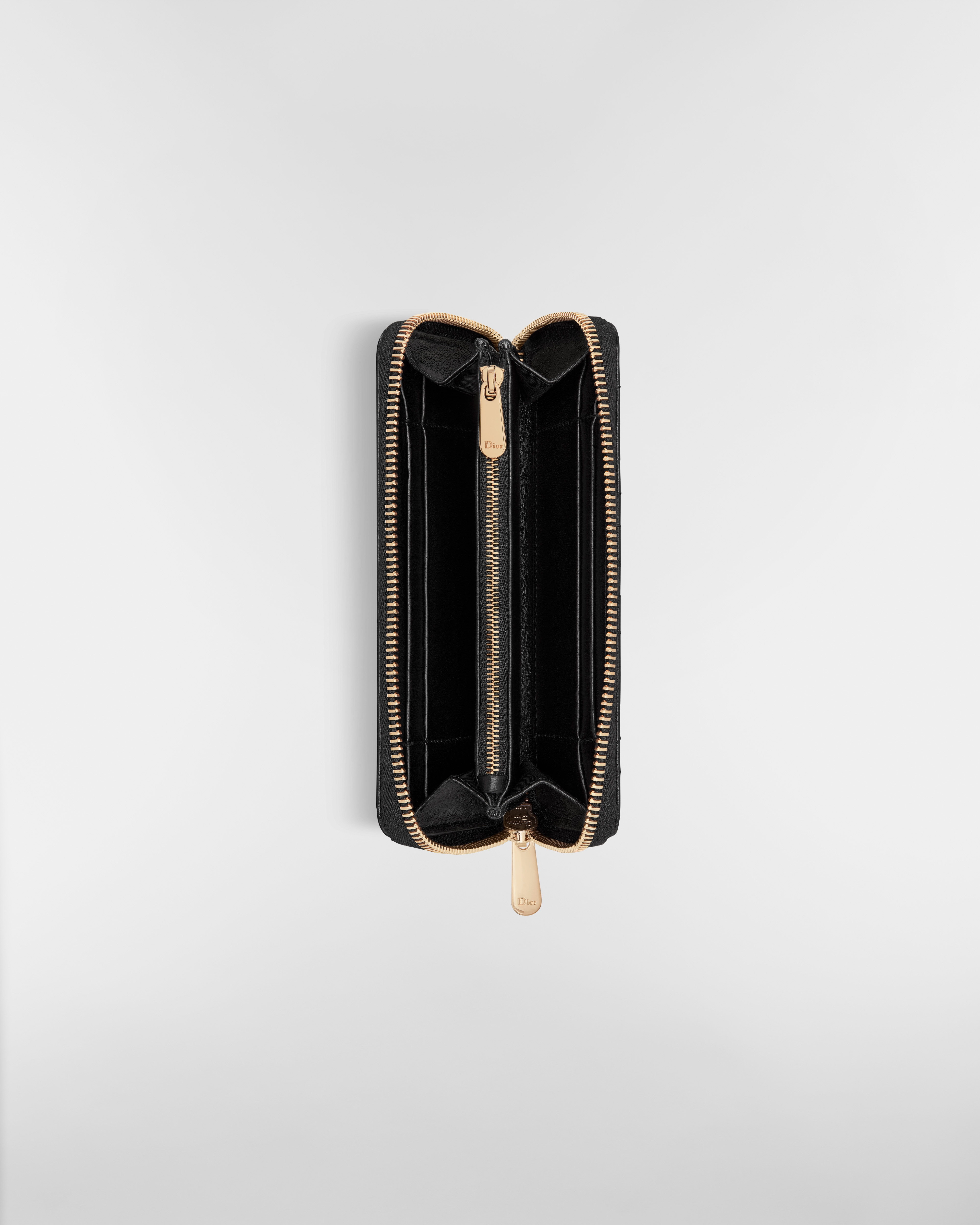 Portafoglio con cerniera medio Lady Dior Pelle di agnello Cannage nera E06