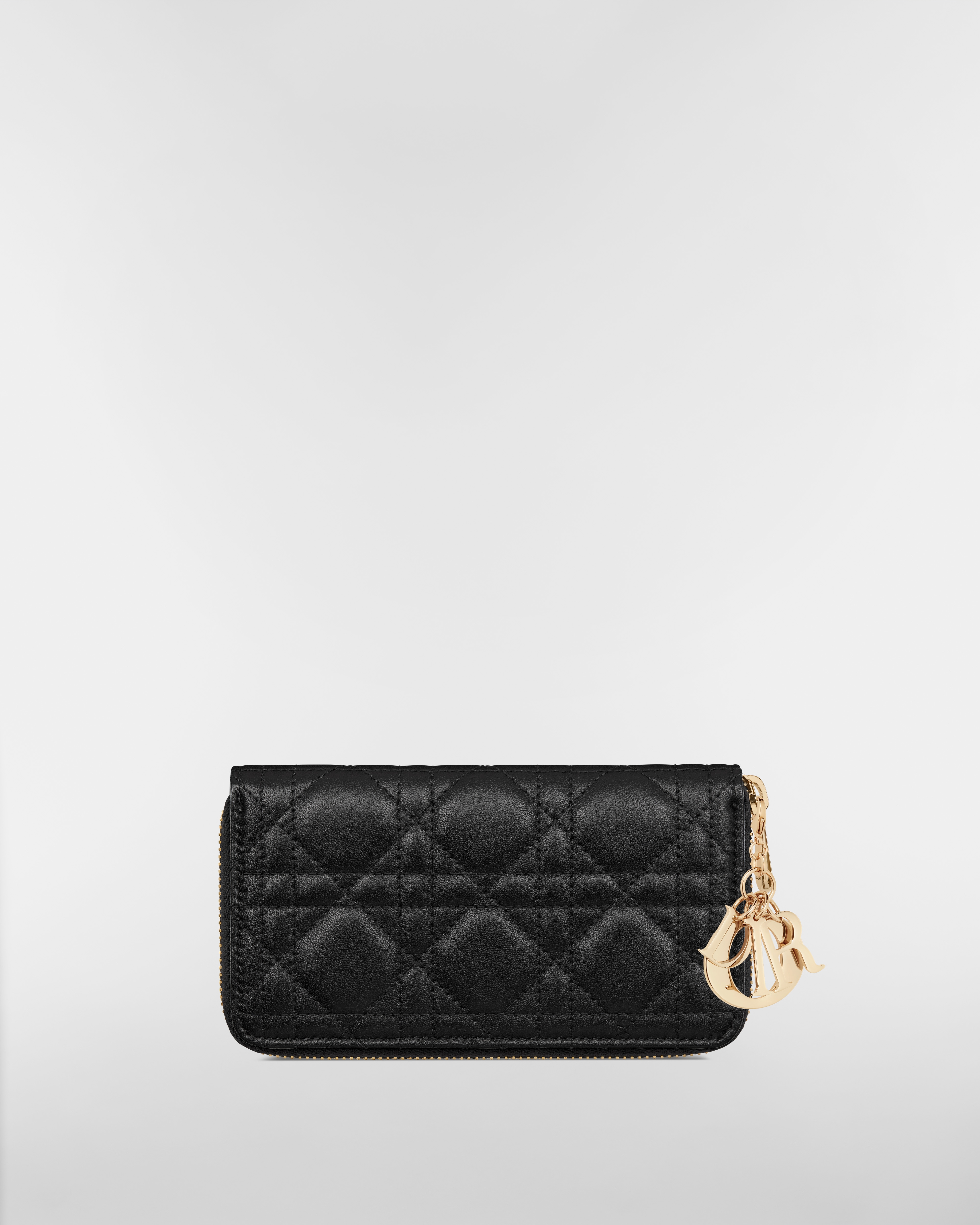 Portafoglio con cerniera medio Lady Dior Pelle di agnello Cannage nera E08