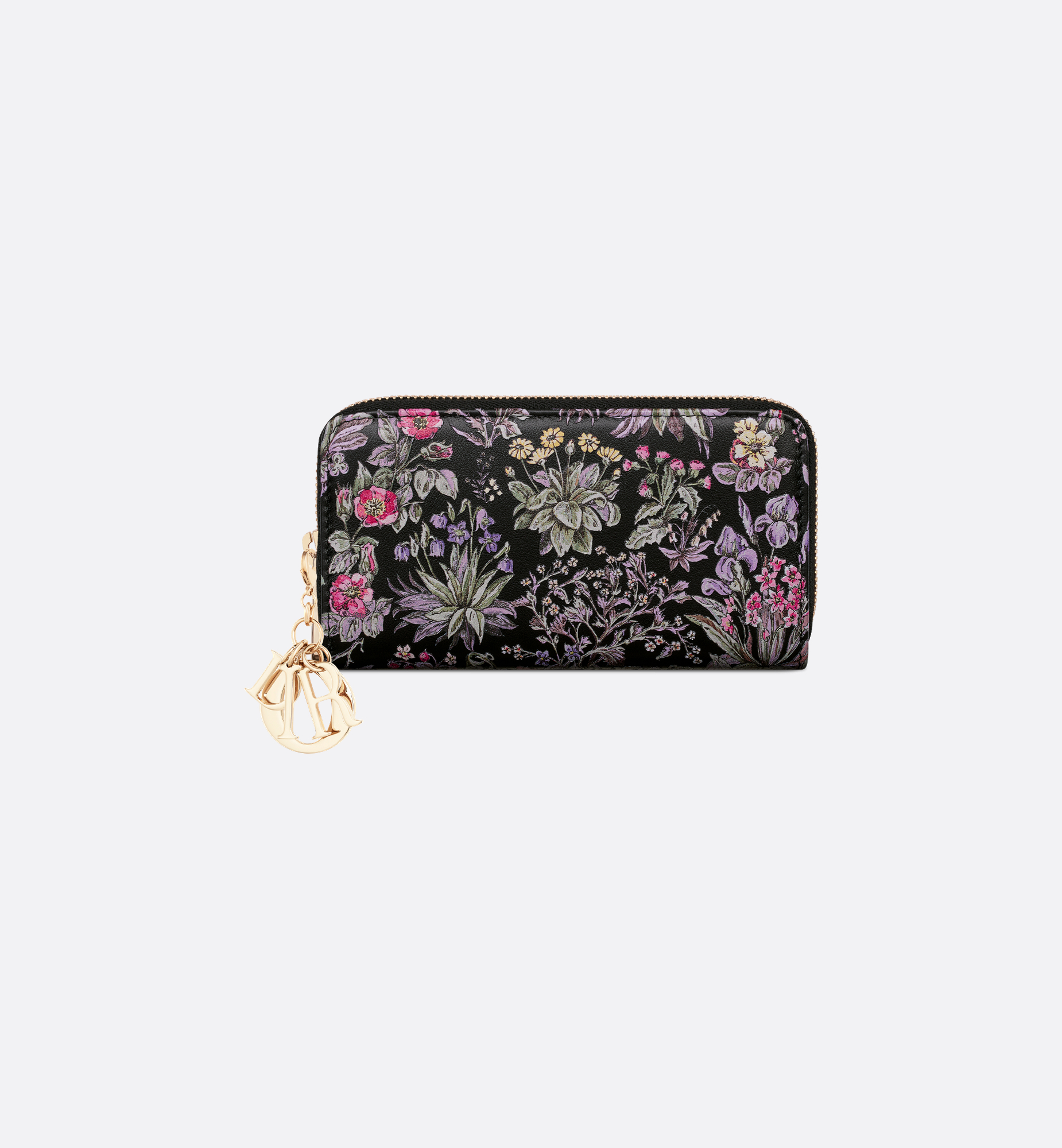 Medium Lady Dior Zipped Wallet Black Calfskin Printed with Medium Lady Dior Zipped Wallet Black Calfskin Printed with
