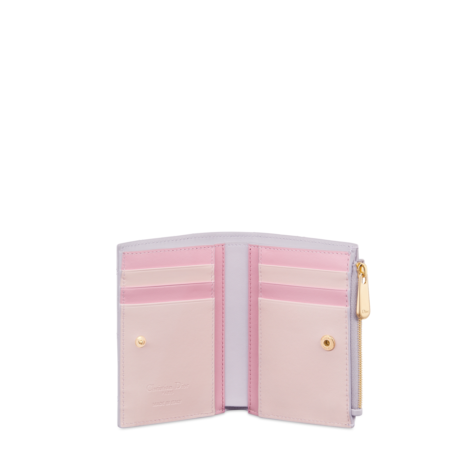 Lady Dior Dahlia 지갑 쓰리-톤 라일락, 페일 핑크, 스위트 핑크 까나쥬 양가죽 E07