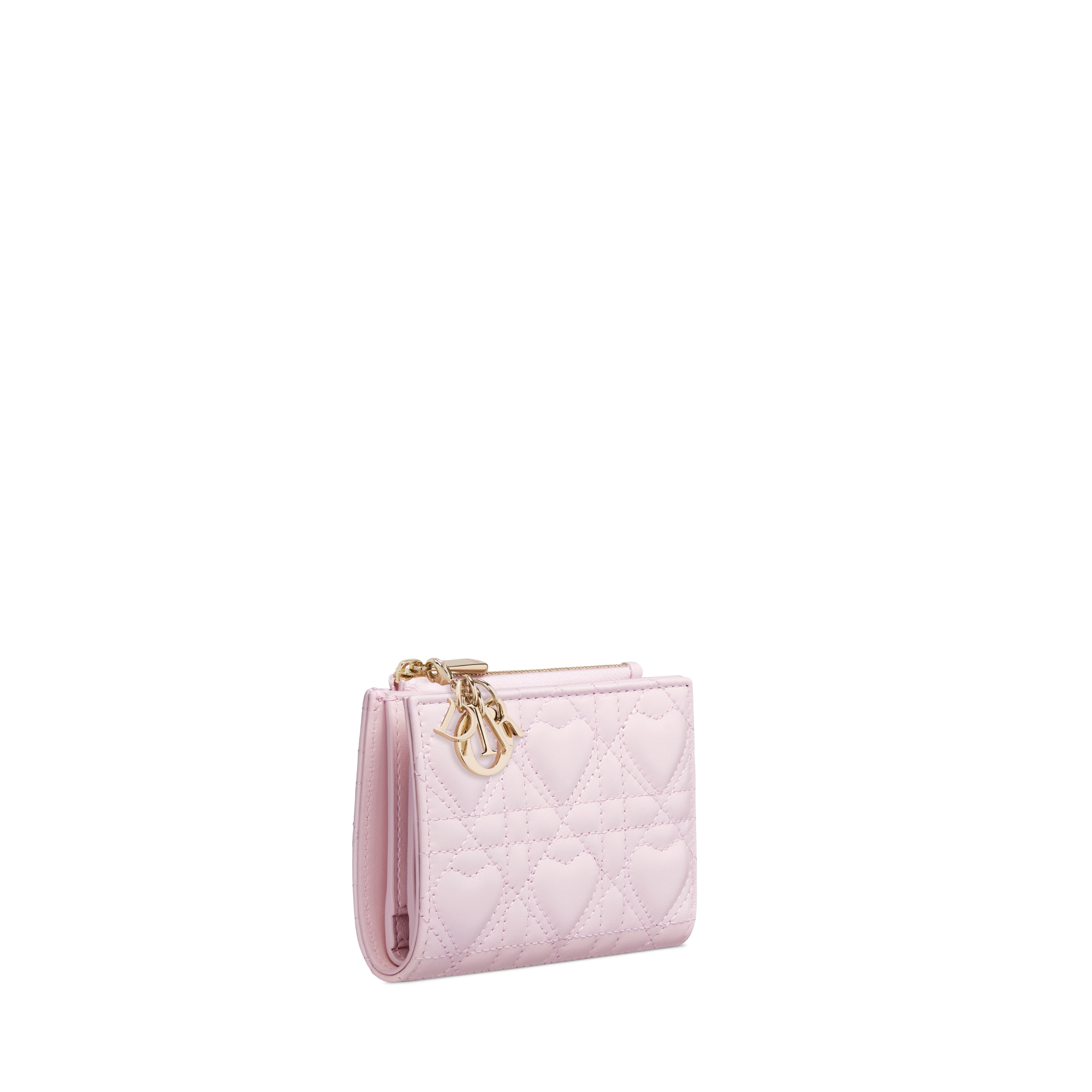 Dior Lucky Lady Dior Dahlia Wallet Pale Pink Cannage Lambskin with Heart Motif E03