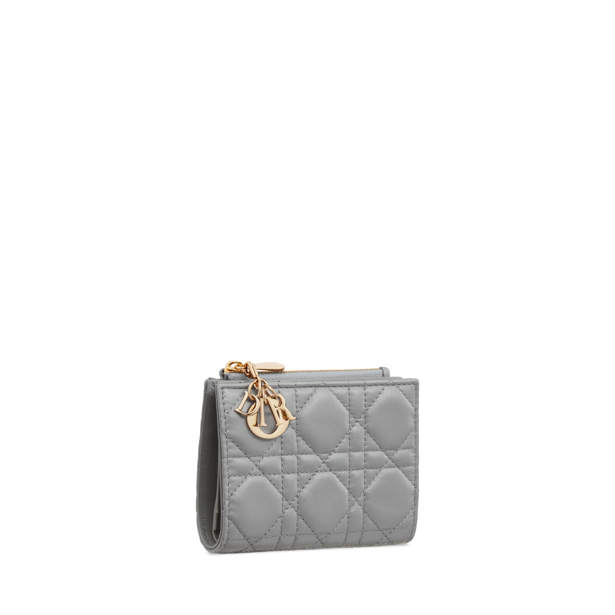 Lady Dior Dahlia-portemonnee Antracietgrijs lamsleer met het Cannage-motief E03