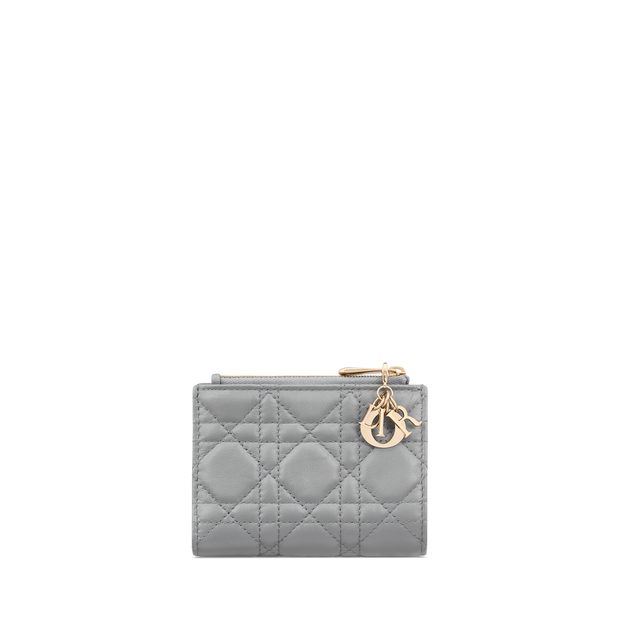 Lady Dior Dahlia-portemonnee Antracietgrijs lamsleer met het Cannage-motief E08