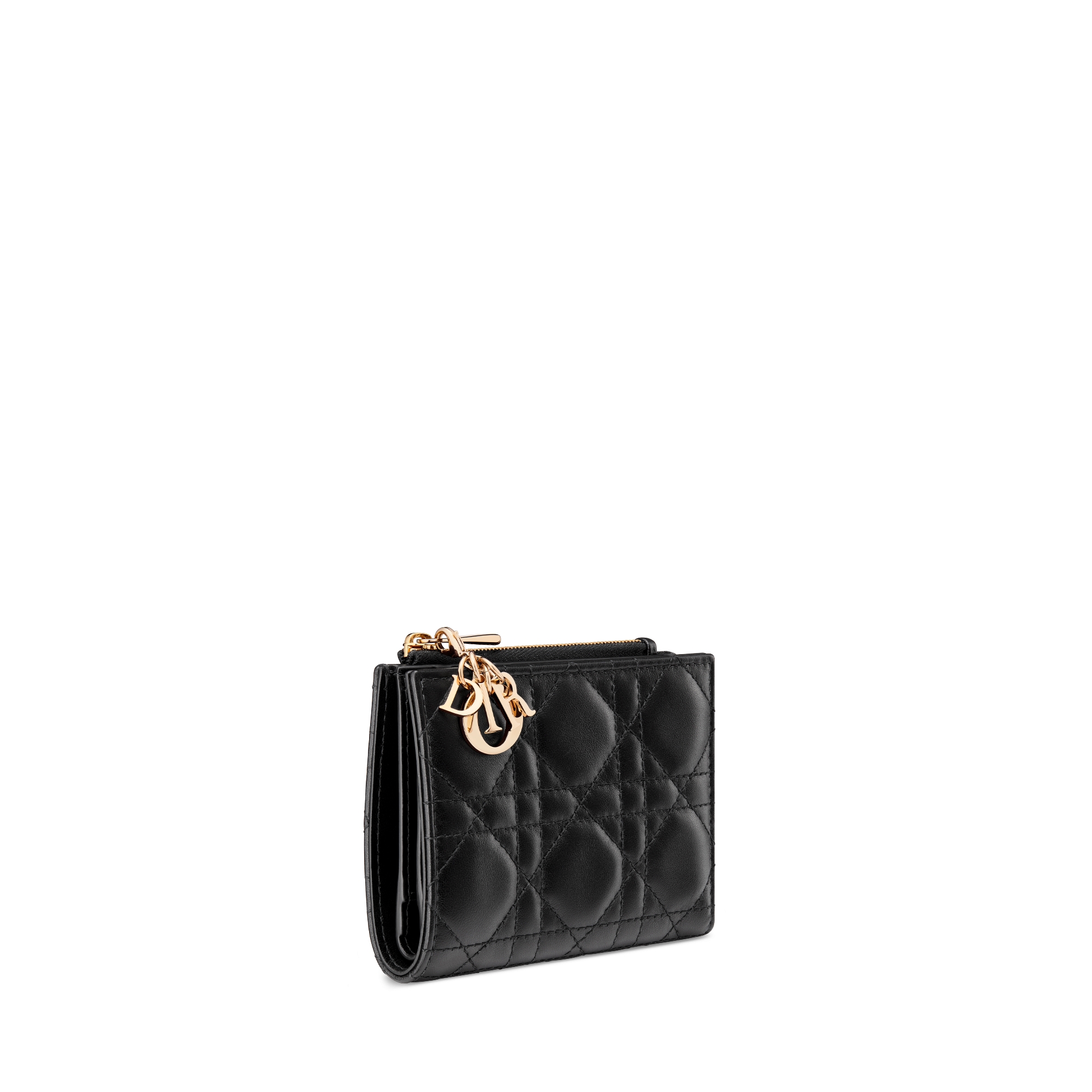 Lady Dior Dahlia-portemonnee Zwart lamsleer met Cannage-motief E03