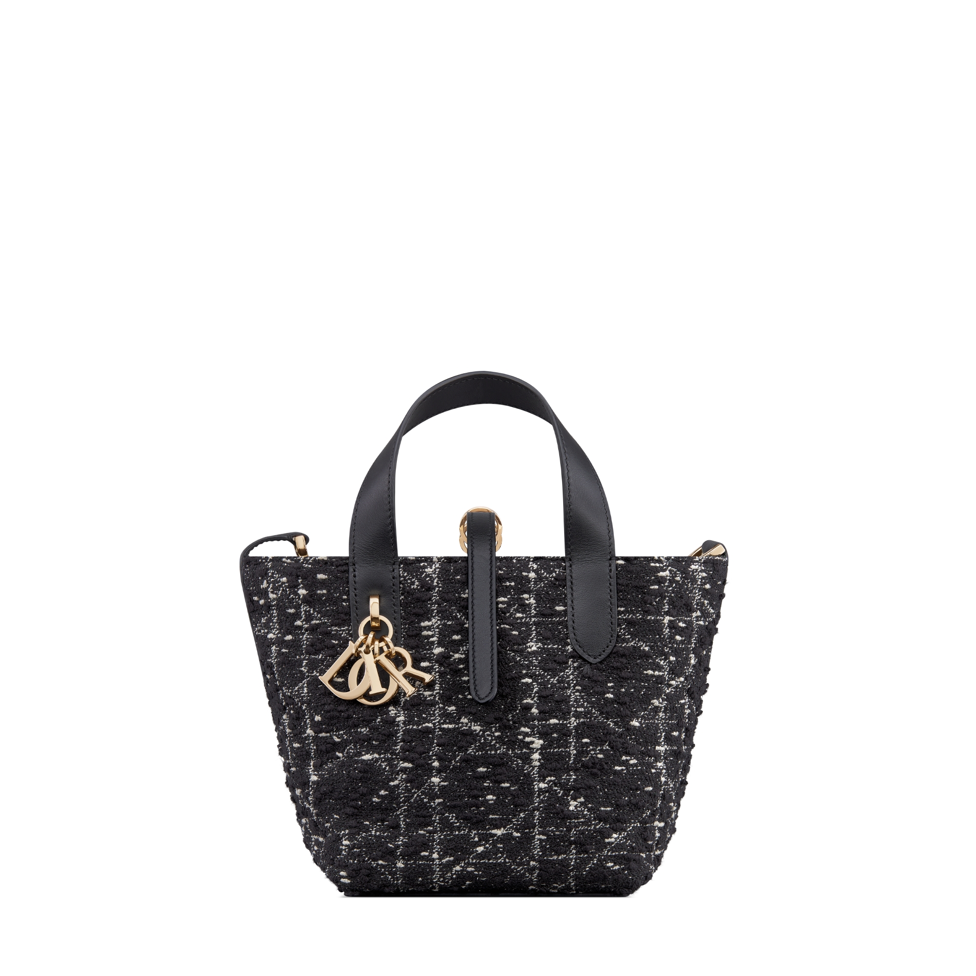 Nano sac cabas vertical Dior Toujours Tweed noir à motif Cannage blanc E01