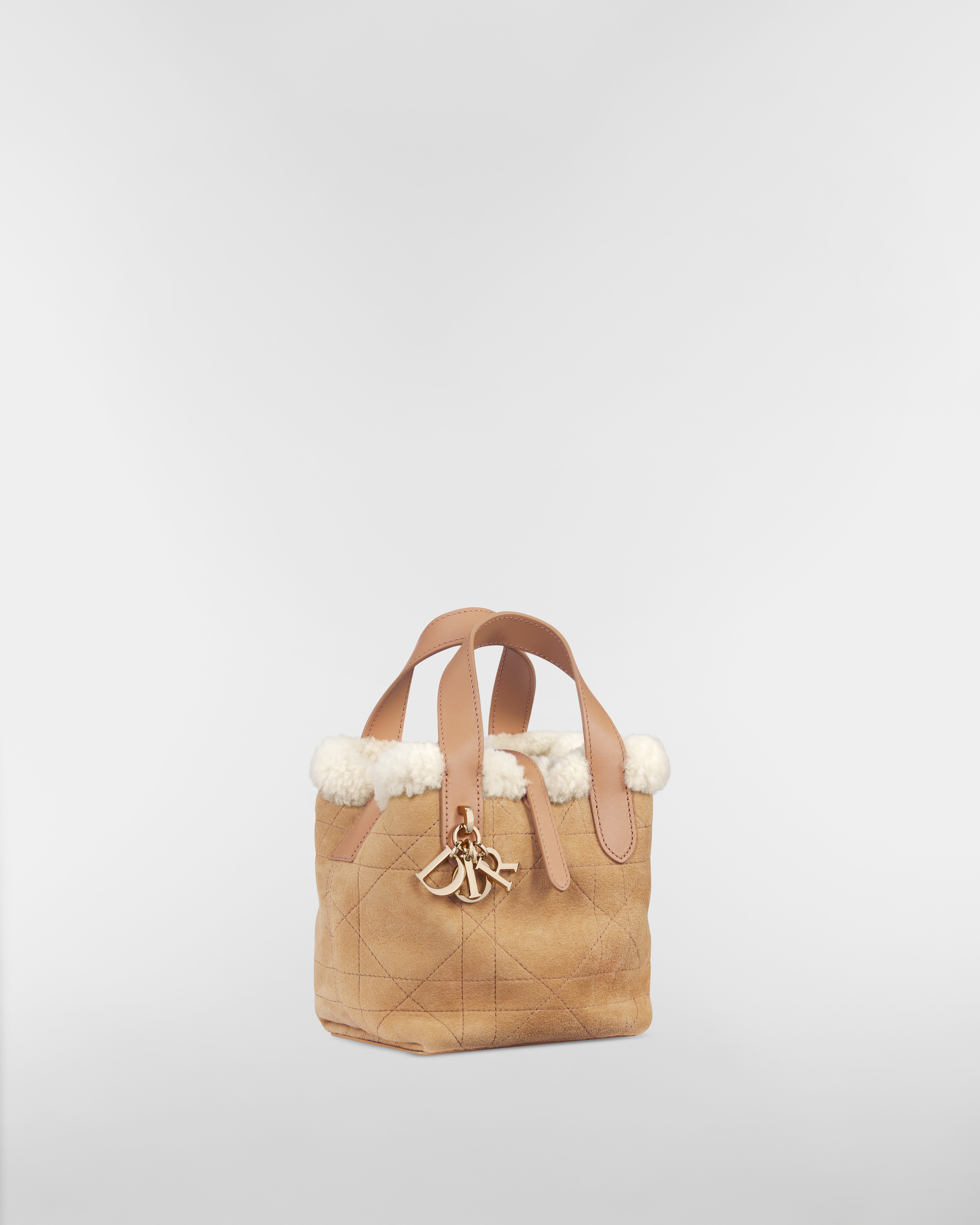 DiorAlps Dior Toujours Vertical Nano Tote Bag Beige Macrocannage Suede Calfskin and Ecru Merino Wool E03