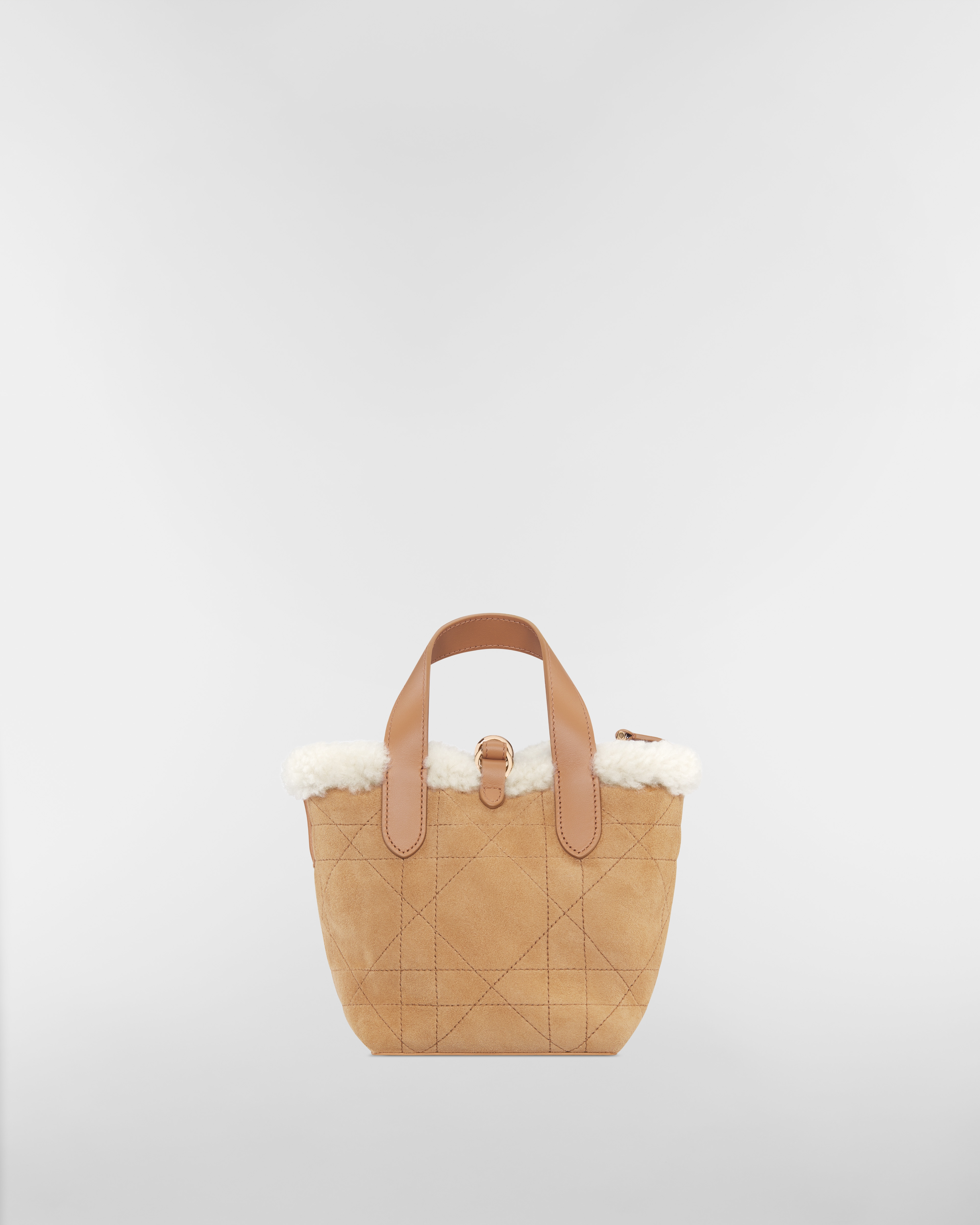 DiorAlps Dior Toujours Vertical Nano Tote Bag Beige Macrocannage Suede Calfskin and Ecru Merino Wool E08