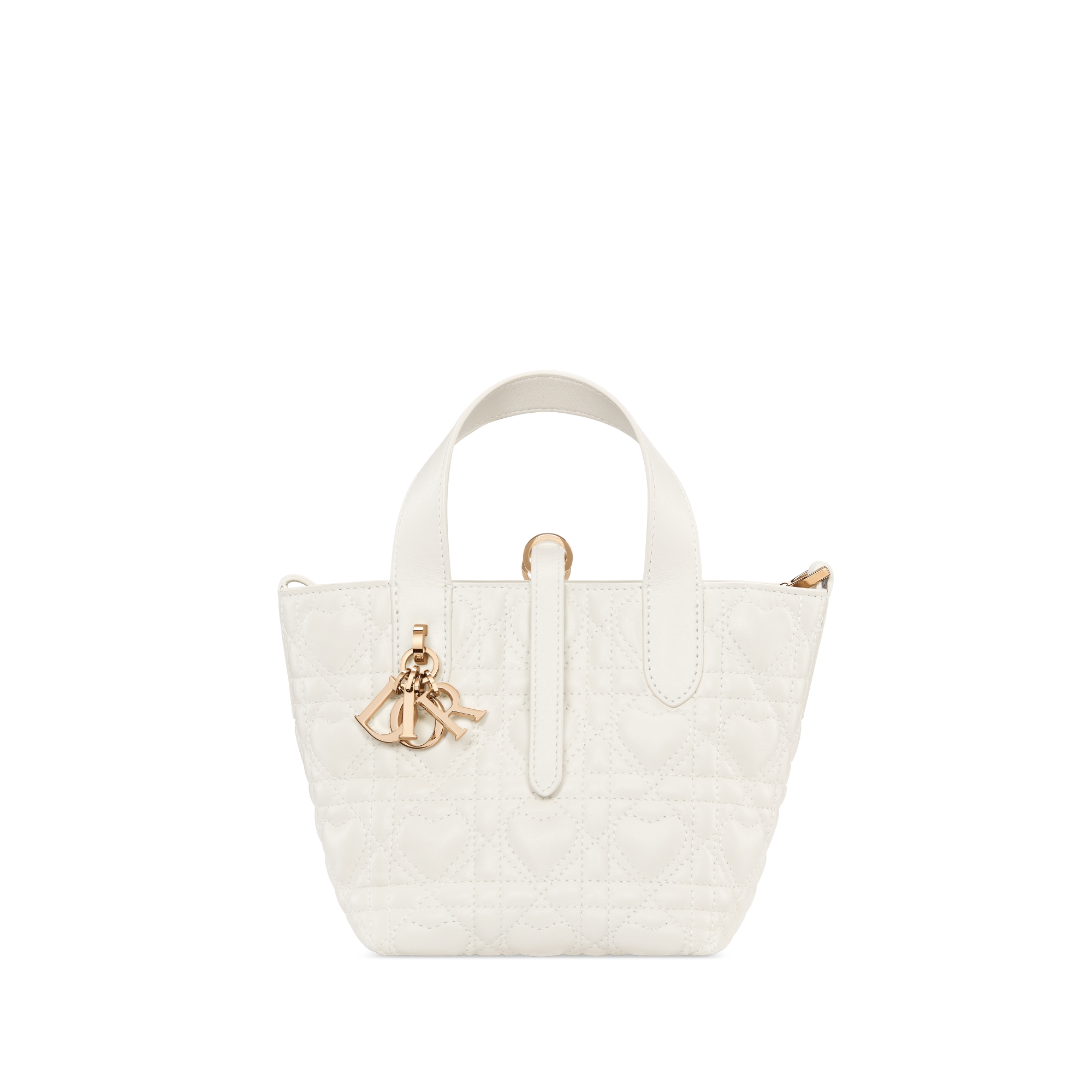 Dior Toujours 直式微型托特包 奶白色 Cannage 籐格紋小牛皮搭配愛心圖案 E01