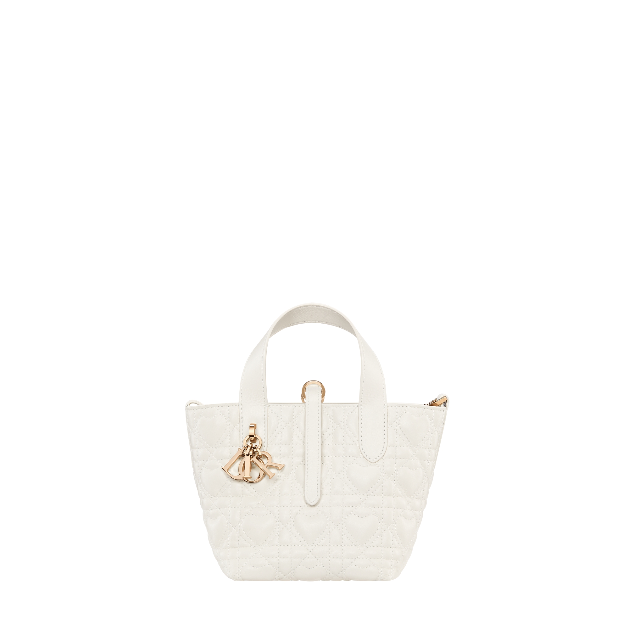 Dior Toujours Vertical Nano Tote Bag Latte Cannage Calfskin with Heart Motif E01