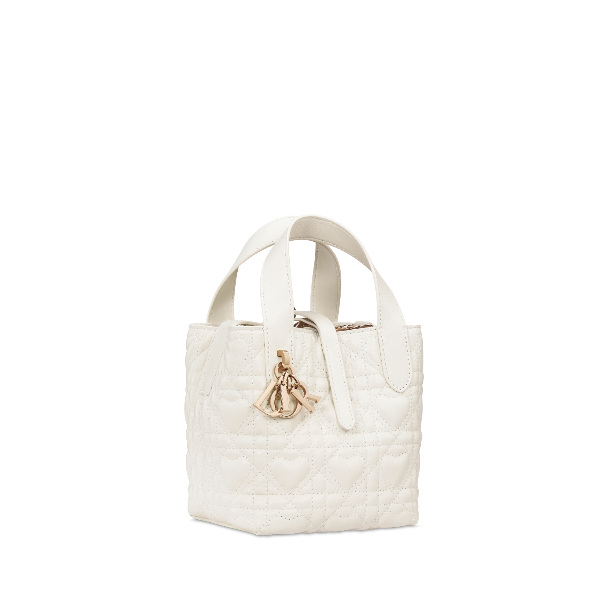 Dior Toujours 直式微型托特包 奶白色 Cannage 籐格紋小牛皮搭配愛心圖案 E03