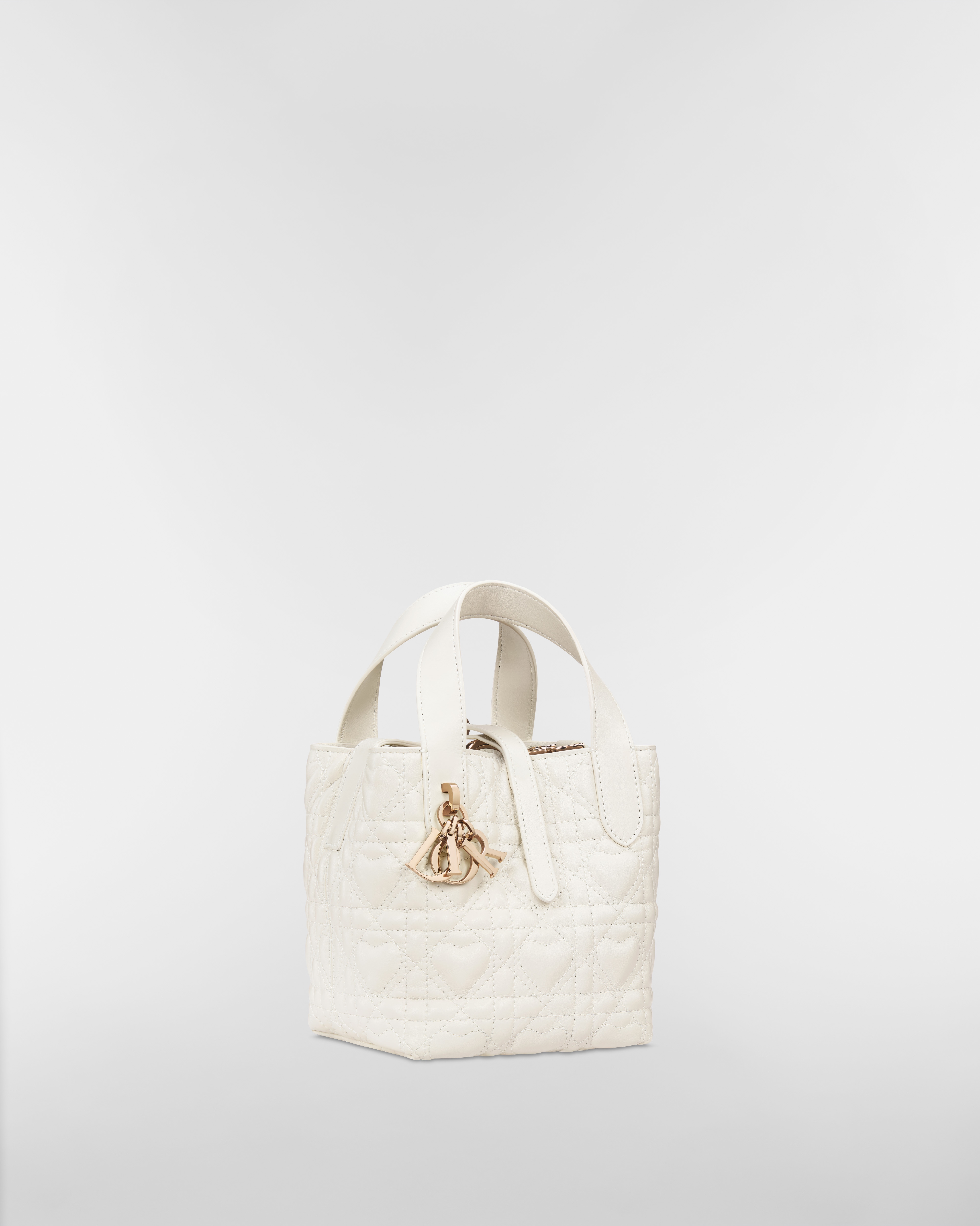 Dior Toujours Vertical Nano Tote Bag Latte Cannage Calfskin with Heart Motif E03