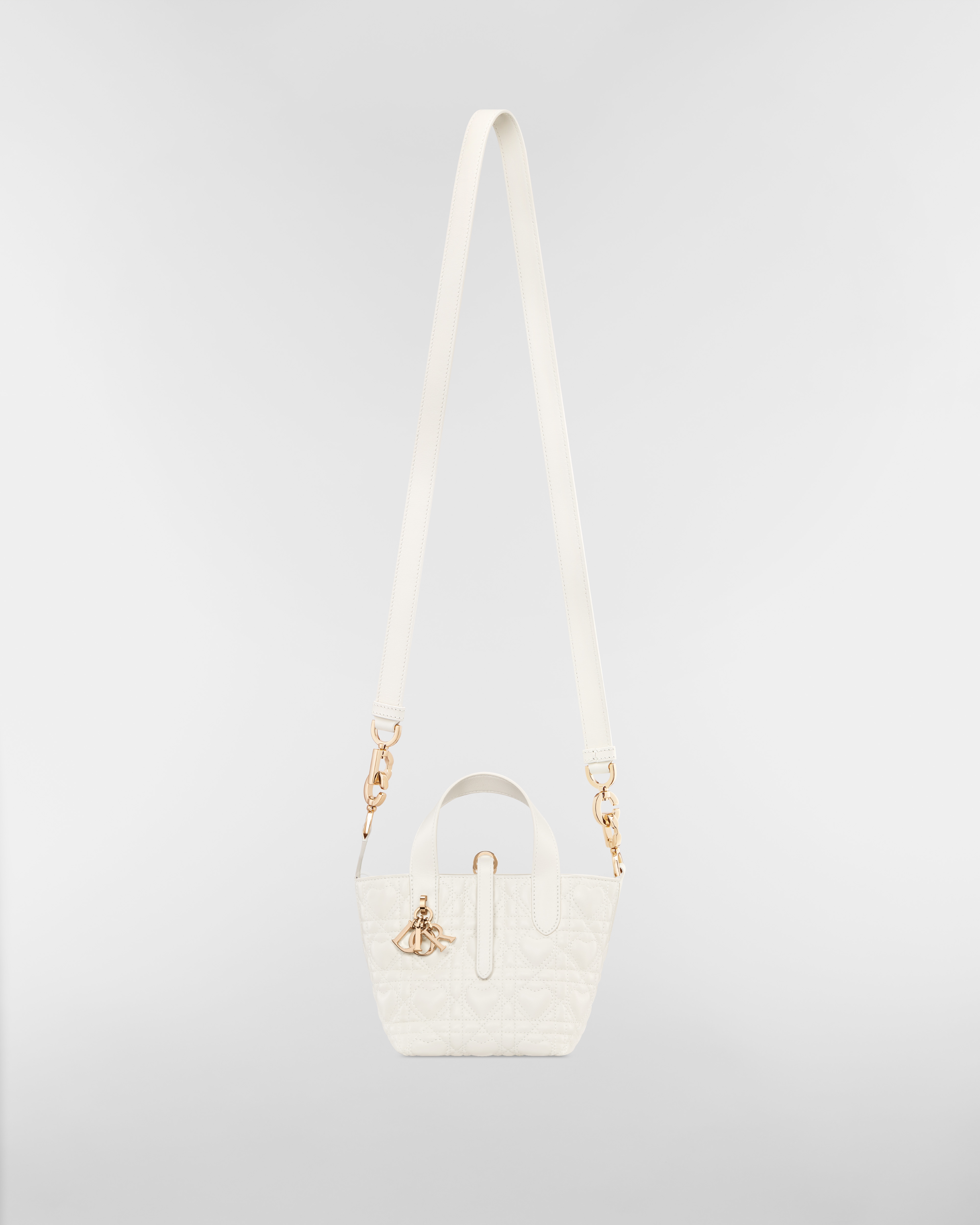 Dior Toujours Vertical Nano Tote Bag Latte Cannage Calfskin with Heart Motif E07