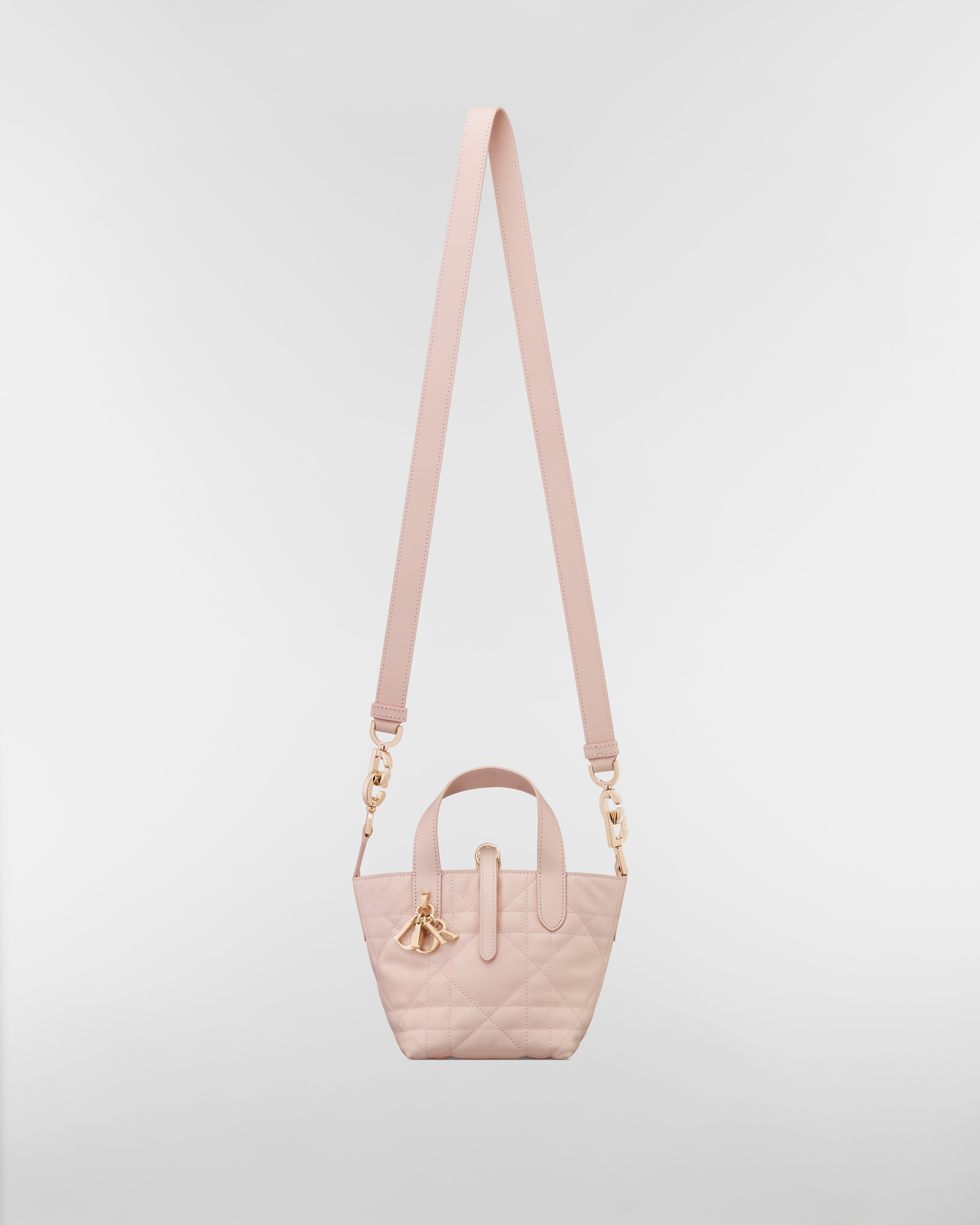 Dior Toujours 直式微型托特包 淡粉色 Macrocannage 大籐格紋小牛皮 E07