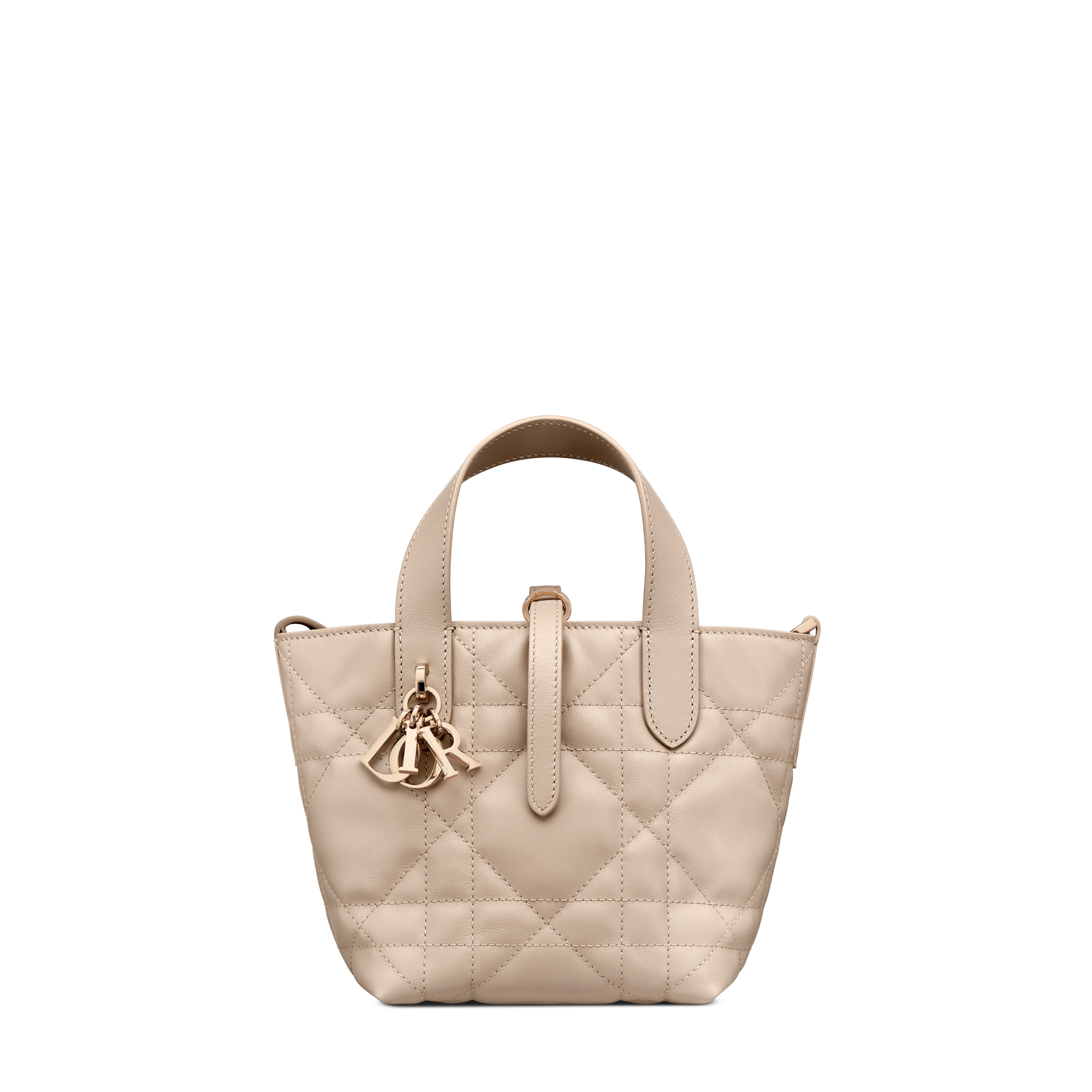 Nano sac cabas vertical Dior Toujours Cuir de veau Macrocannage beige poudre E01