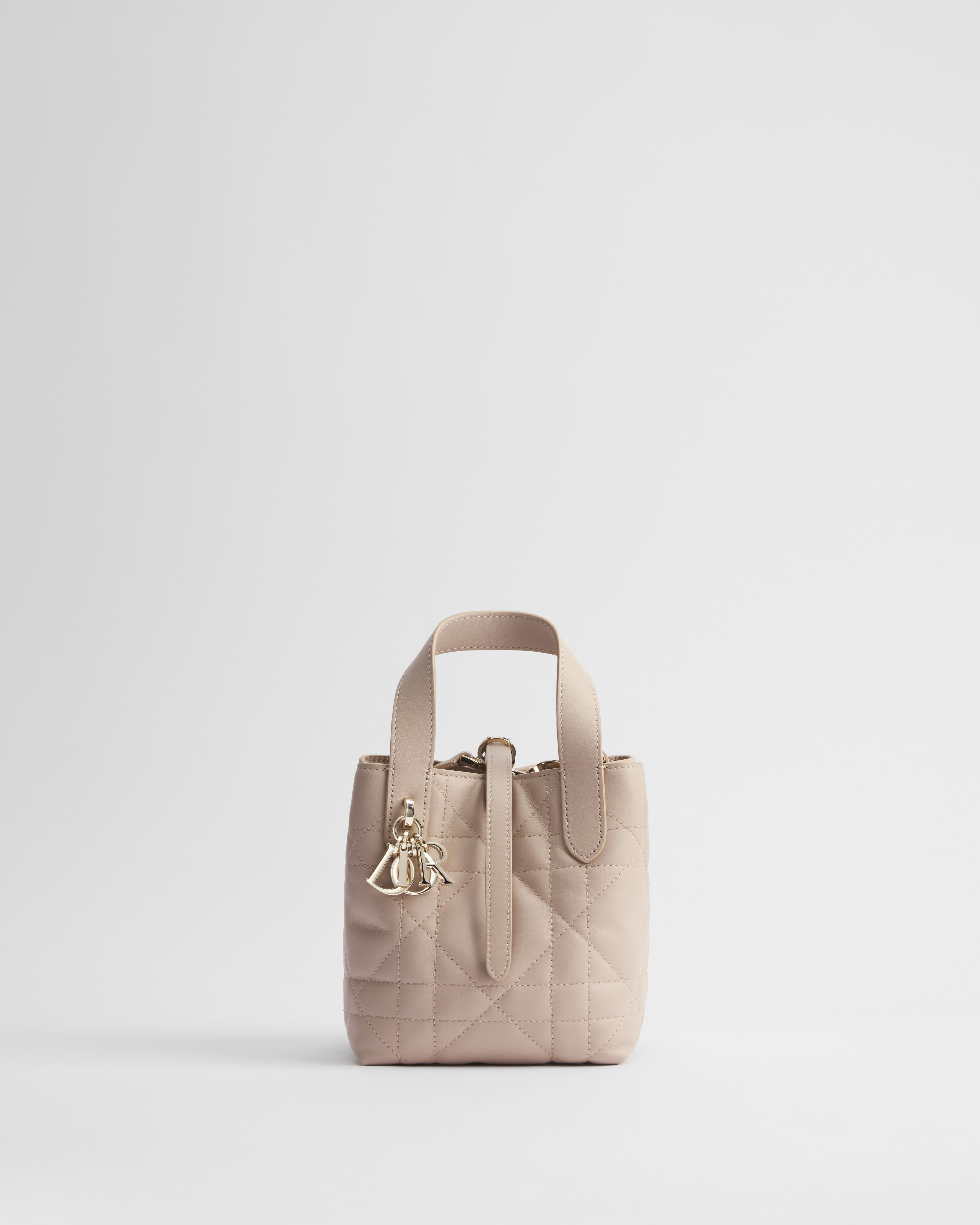 Dior Toujours Vertical Nano Tote Bag Powder Beige Macrocannage Calfskin E01