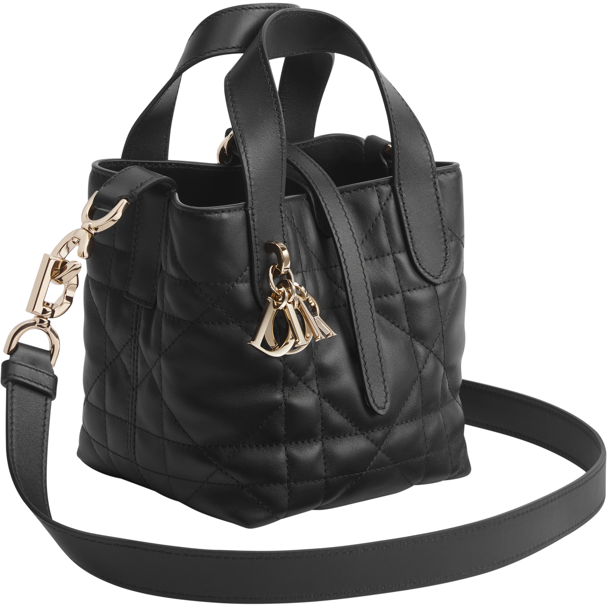 Dior Toujours Vertical Nano Tote Bag Black Macrocannage Calfskin E03