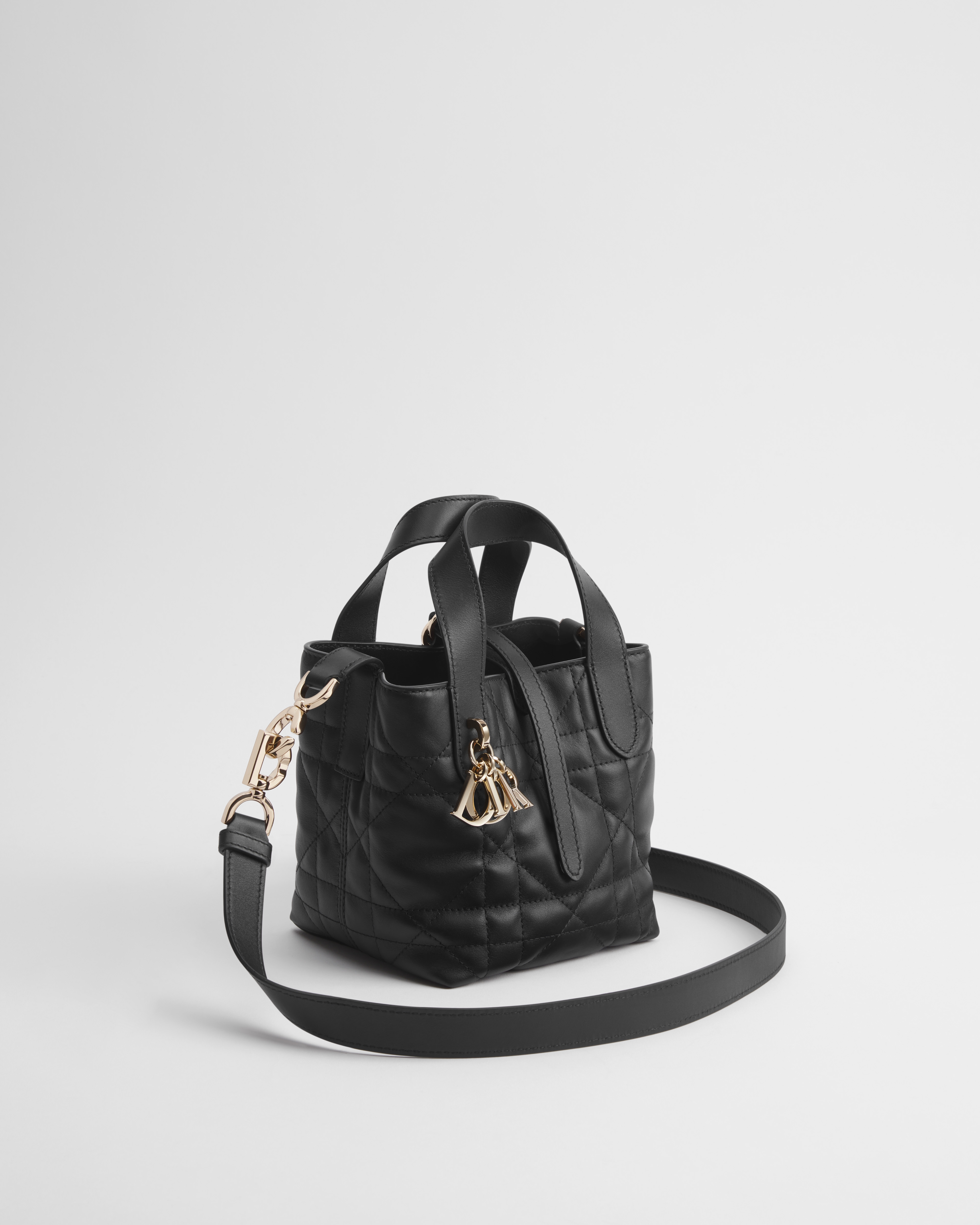 Dior Toujours Vertical Nano Tote Bag Black Macrocannage Calfskin E03