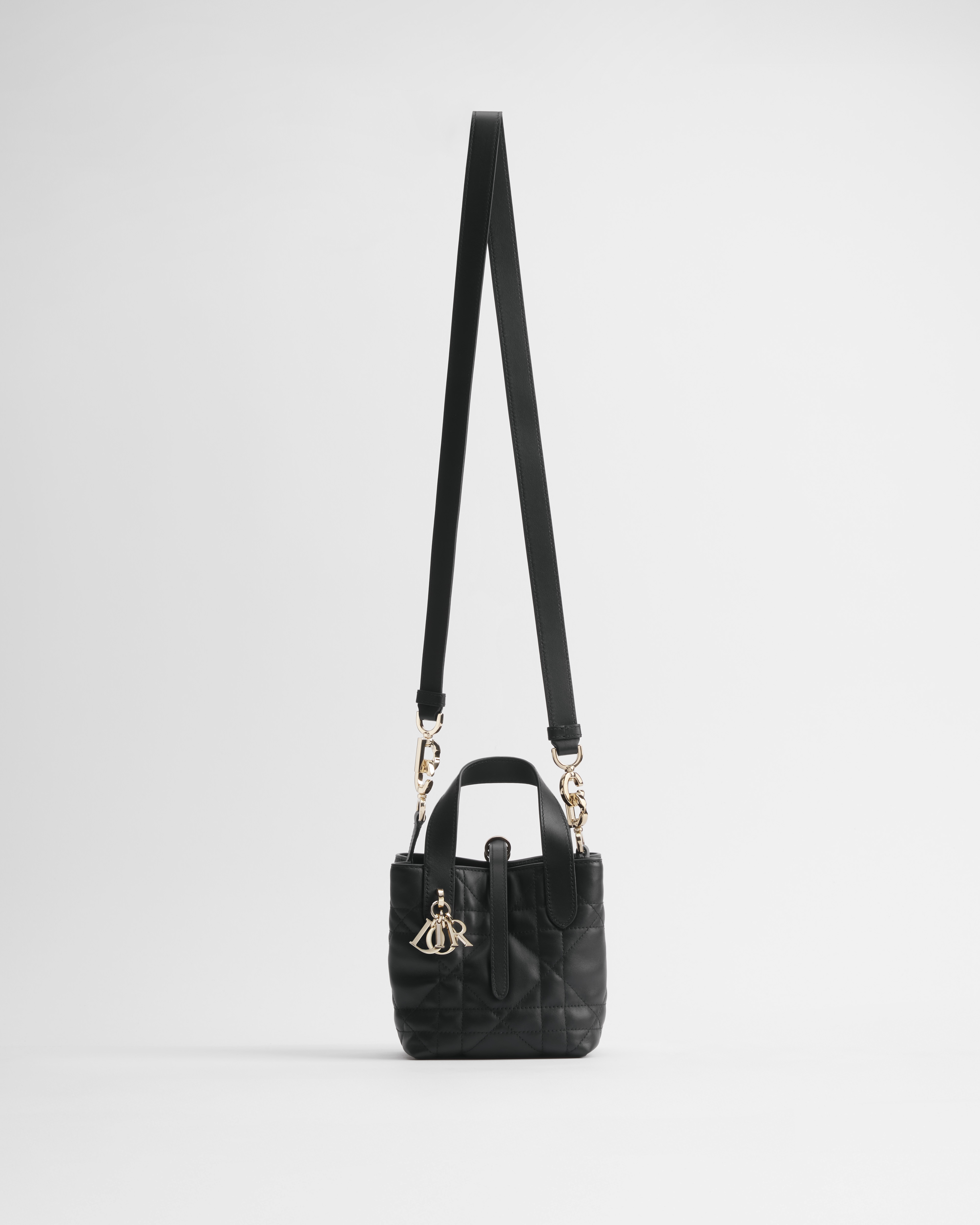 Dior Toujours Vertical Nano Tote Bag Black Macrocannage Calfskin E07