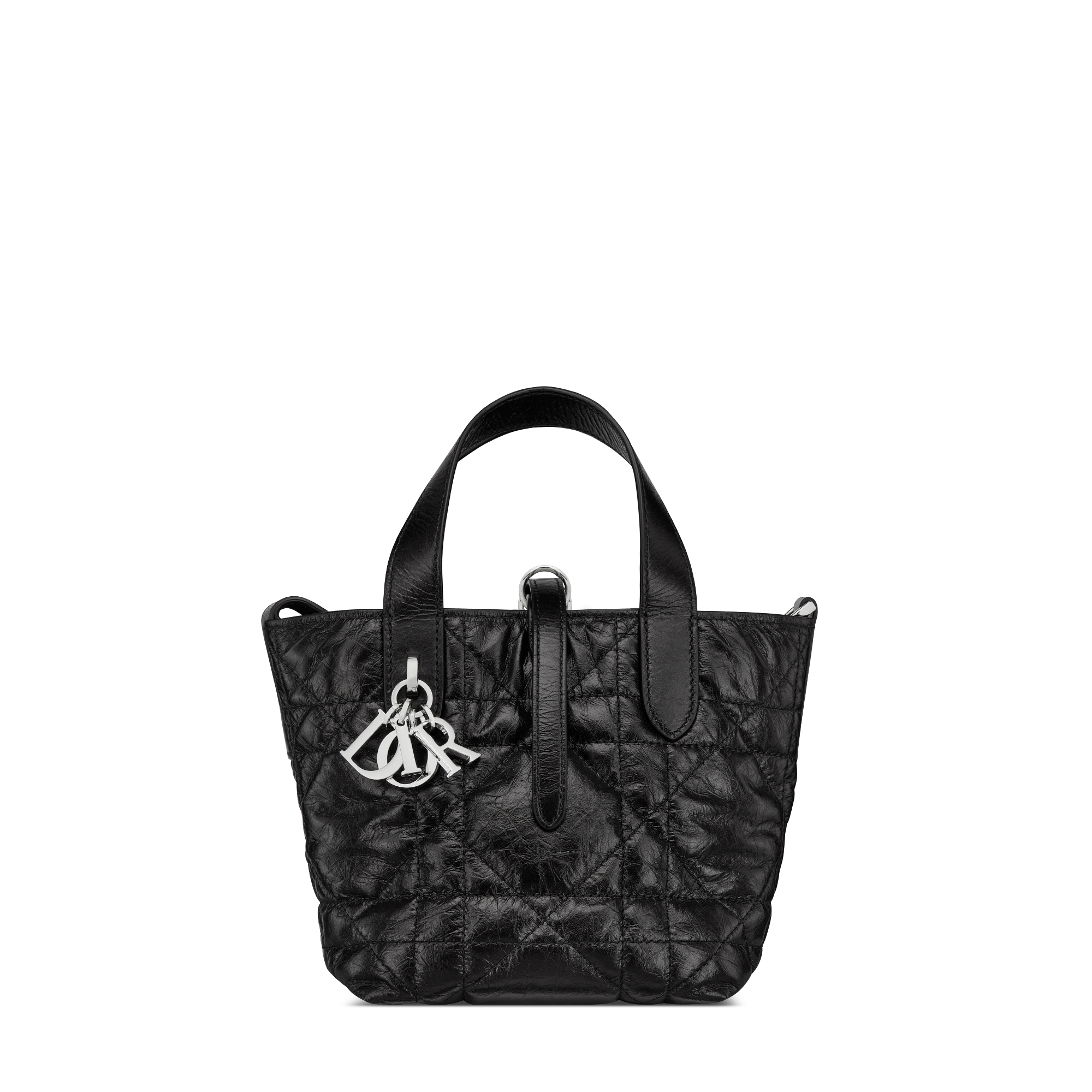 Dior Toujours Vertical Nano Tote Bag Black Macrocannage Crinkled Calfskin E01