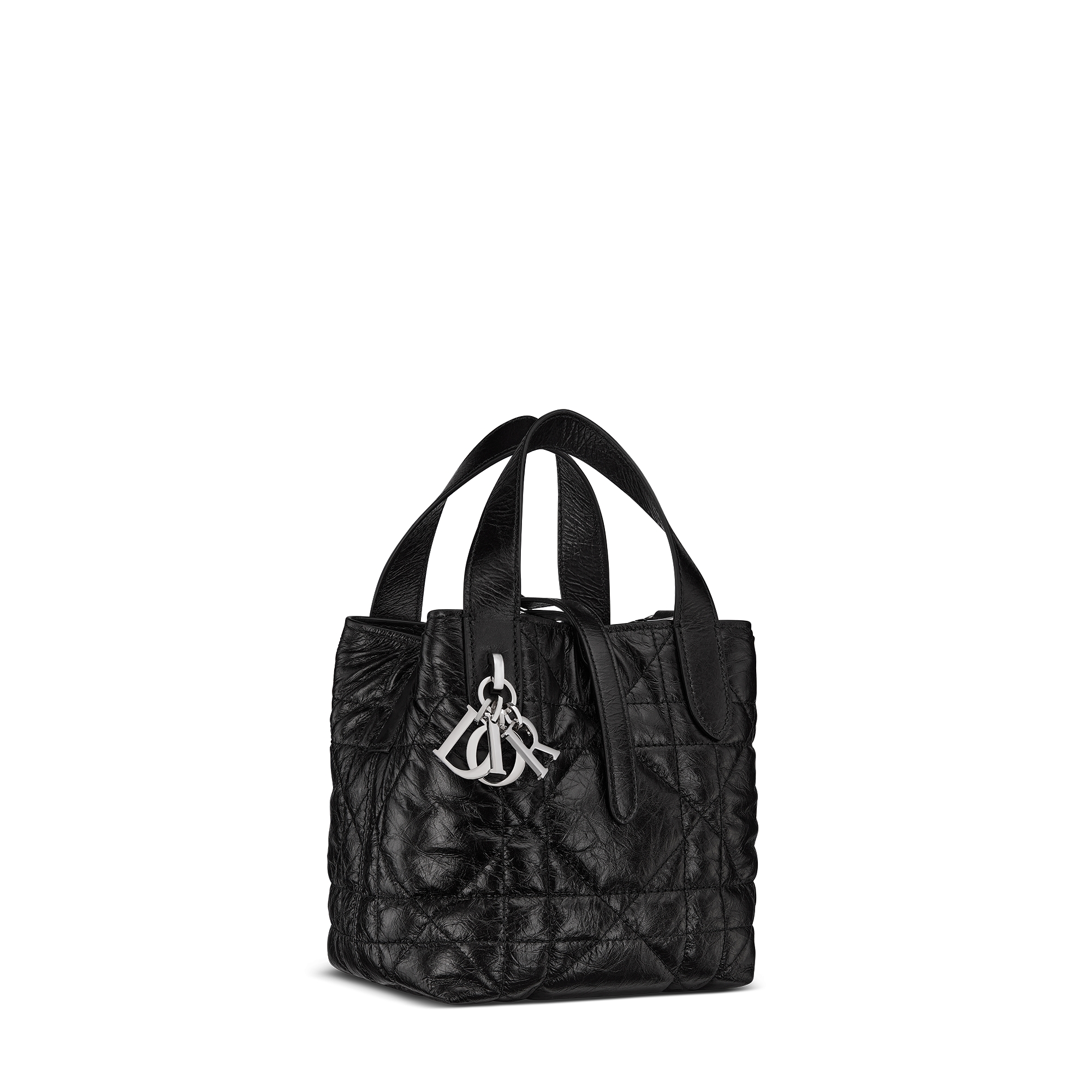 Dior Toujours Vertical Nano Tote Bag Black Macrocannage Crinkled Calfskin E03
