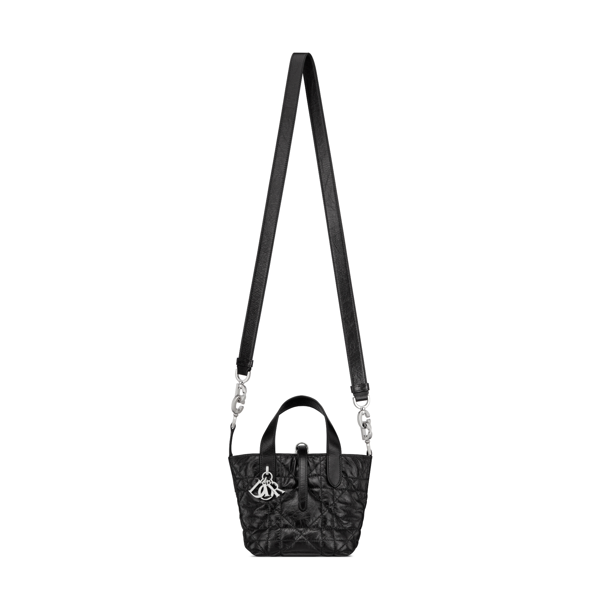 Dior Toujours Vertical Nano Tote Bag Black Macrocannage Crinkled Calfskin E07