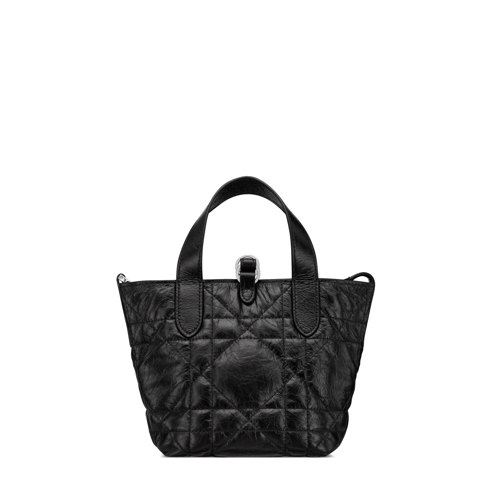 Dior Toujours Vertical Nano Tote Bag Black Macrocannage Crinkled Calfskin E08
