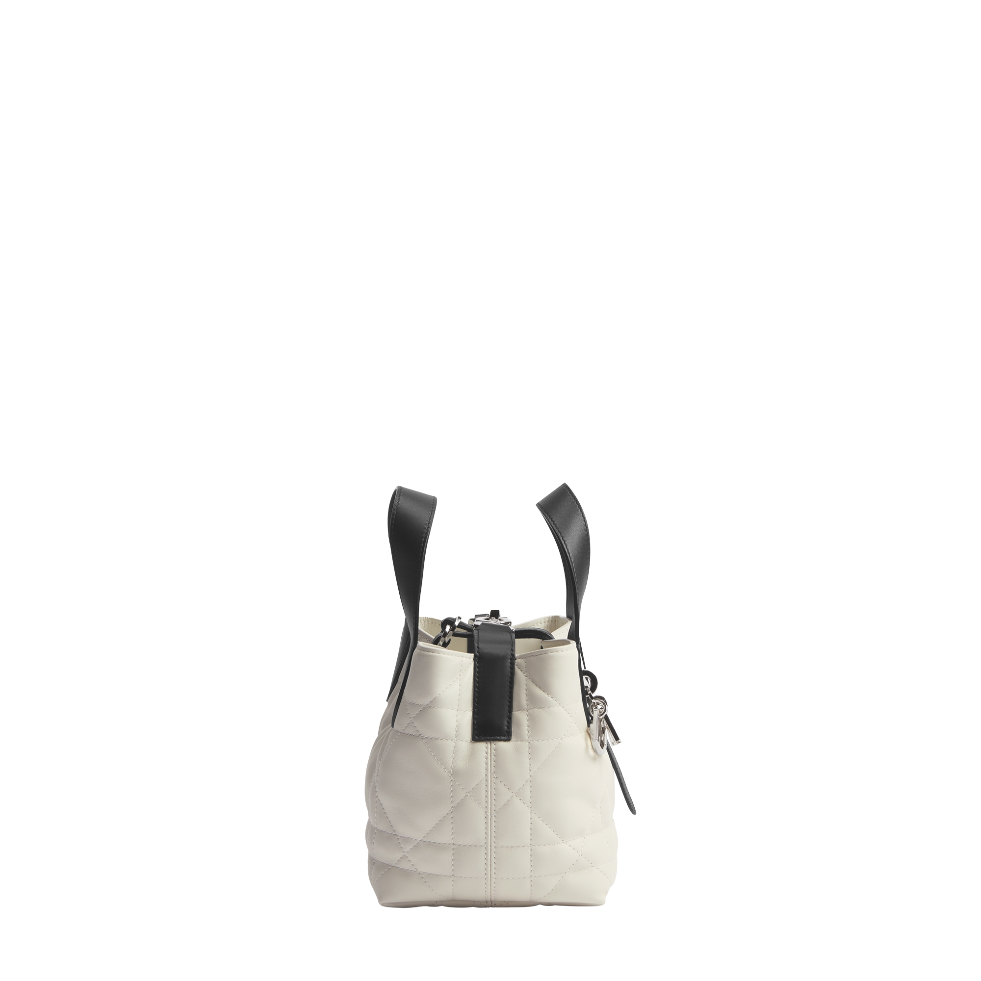 Dior Toujours Vertical Nano Tote Bag Two-Tone Latte and Black Macrocannage Calfskin E02