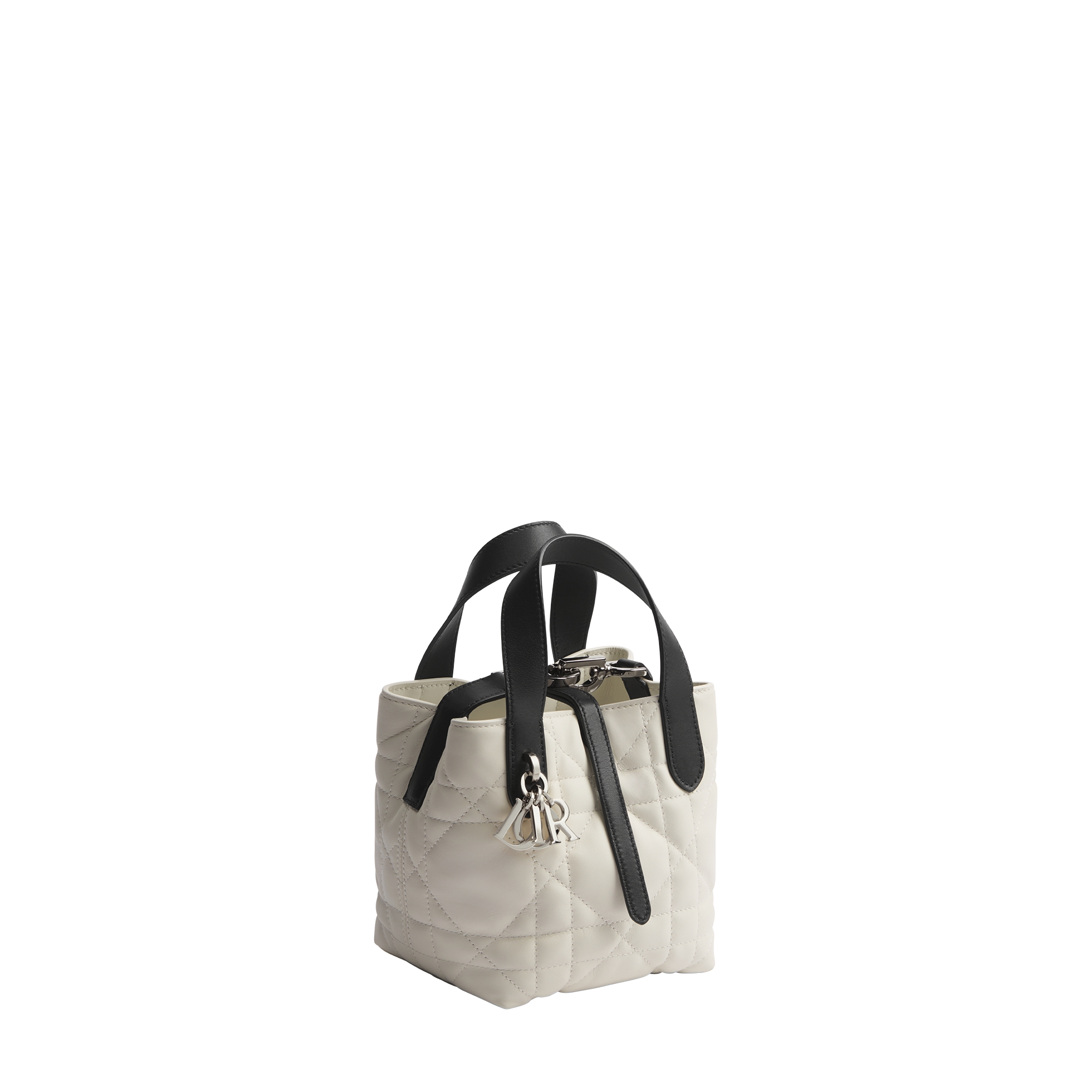 Dior Toujours Vertical Nano Tote Bag Two-Tone Latte and Black Macrocannage Calfskin E03