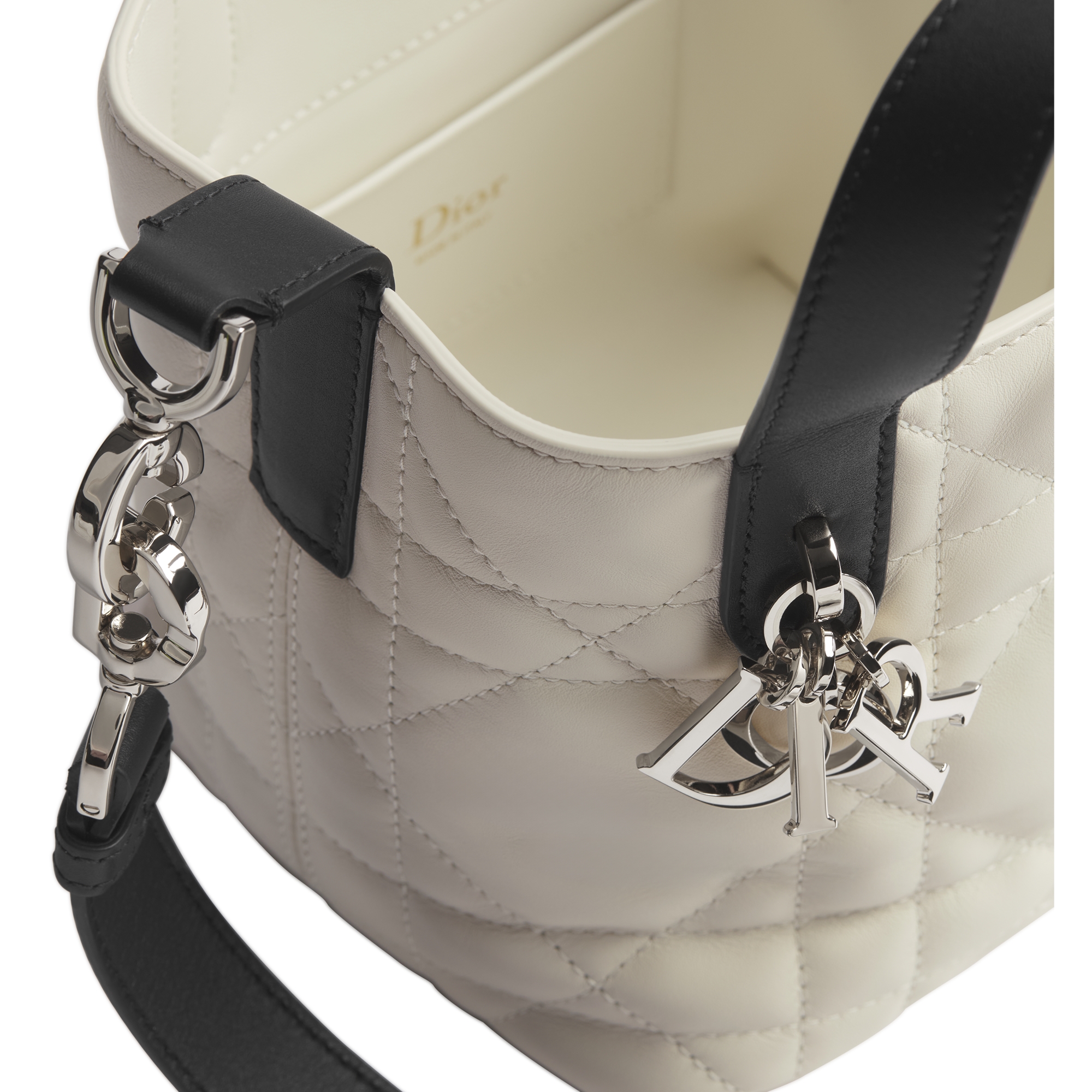 Dior Toujours Vertical Nano Tote Bag Two-Tone Latte and Black Macrocannage Calfskin E06