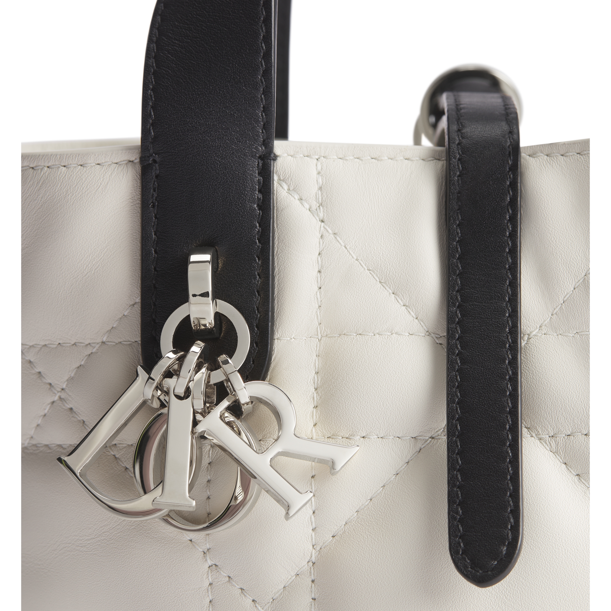 Dior Toujours Vertical Nano Tote Bag Two-Tone Latte and Black Macrocannage Calfskin E09