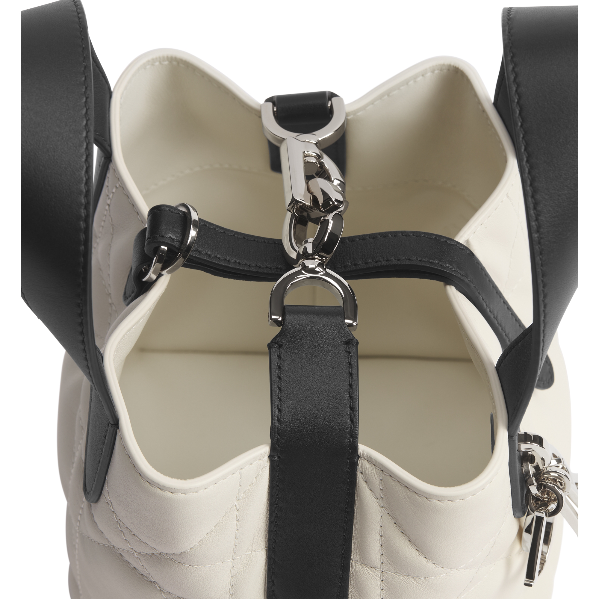 Dior Toujours Vertical Nano Tote Bag Two-Tone Latte and Black Macrocannage Calfskin E10