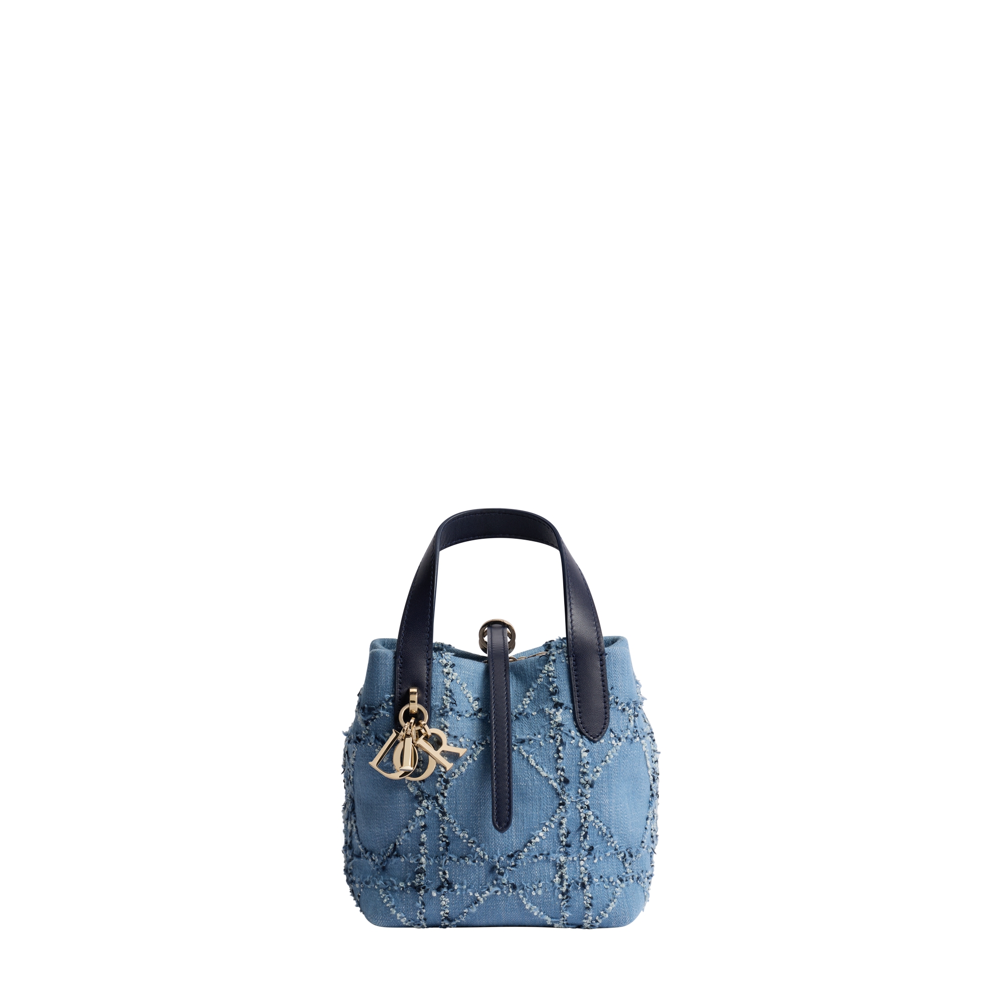 Dior Toujours Vertical Nano Tote Bag Blue and White Macrocannage