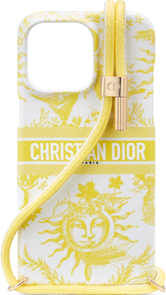 Dioriviera DiorTravel Cover for iPhone 15 Pro Max with Cord Lemon Yellow  Toile de Jouy Soleil Printed Calfskin | DIOR